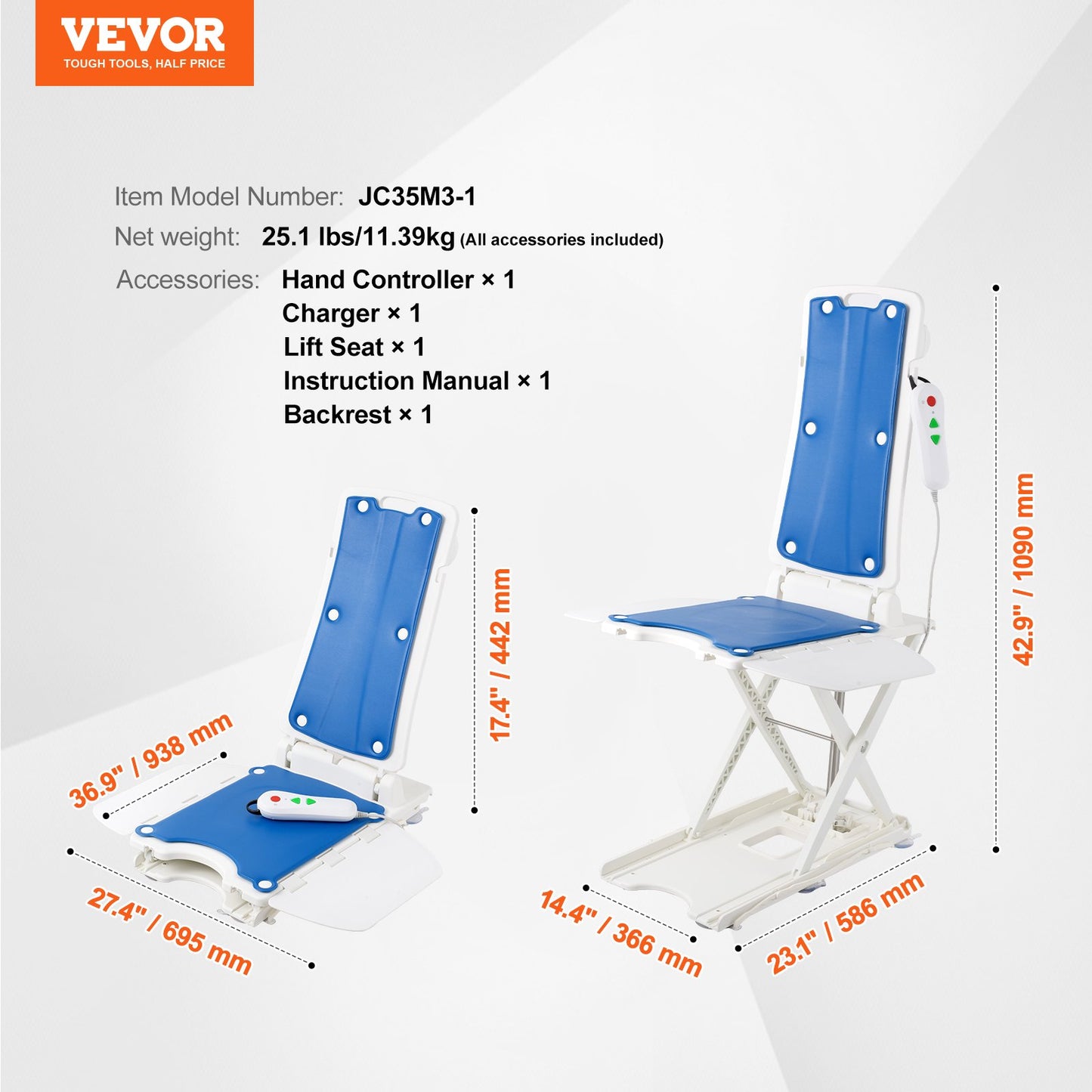 Electric Chair Lift, Devices to Lift Elderly off Floor for Elderly, 3.03-19.96 inch Height Adjustable, Support Up to 310 LBS, 45° Tilt for Comfortable Leaning, for Seniors, Patient, Elderly
