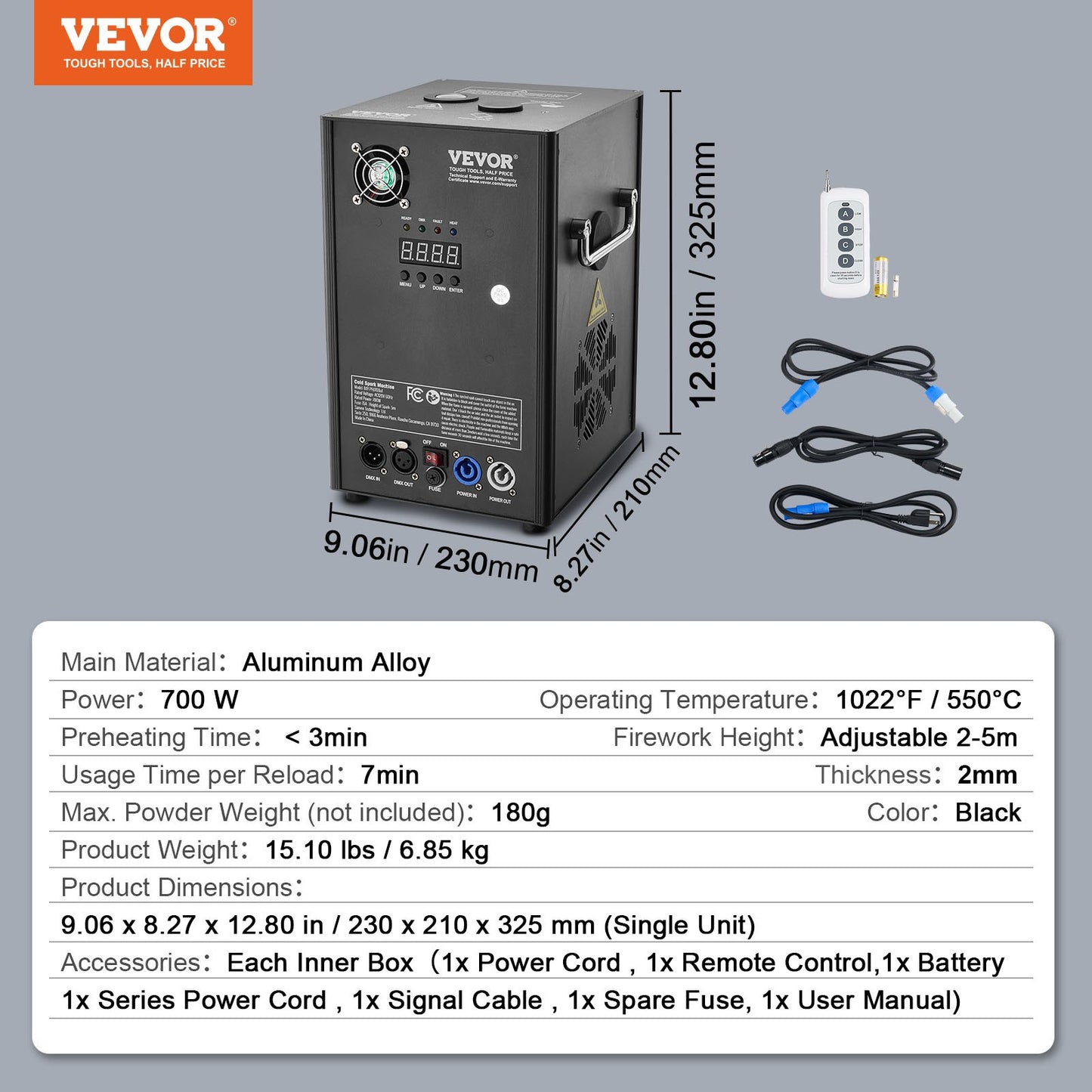 Cold Spark Machine, 700W Output Fireworks Controller, 6.6-16.4ft Adjustable Height, with Advanced DMX System,LED Screen,Portable Handle,HeavyDuty Aluminum Alloy for Stage DJ Wedding Event,Party
