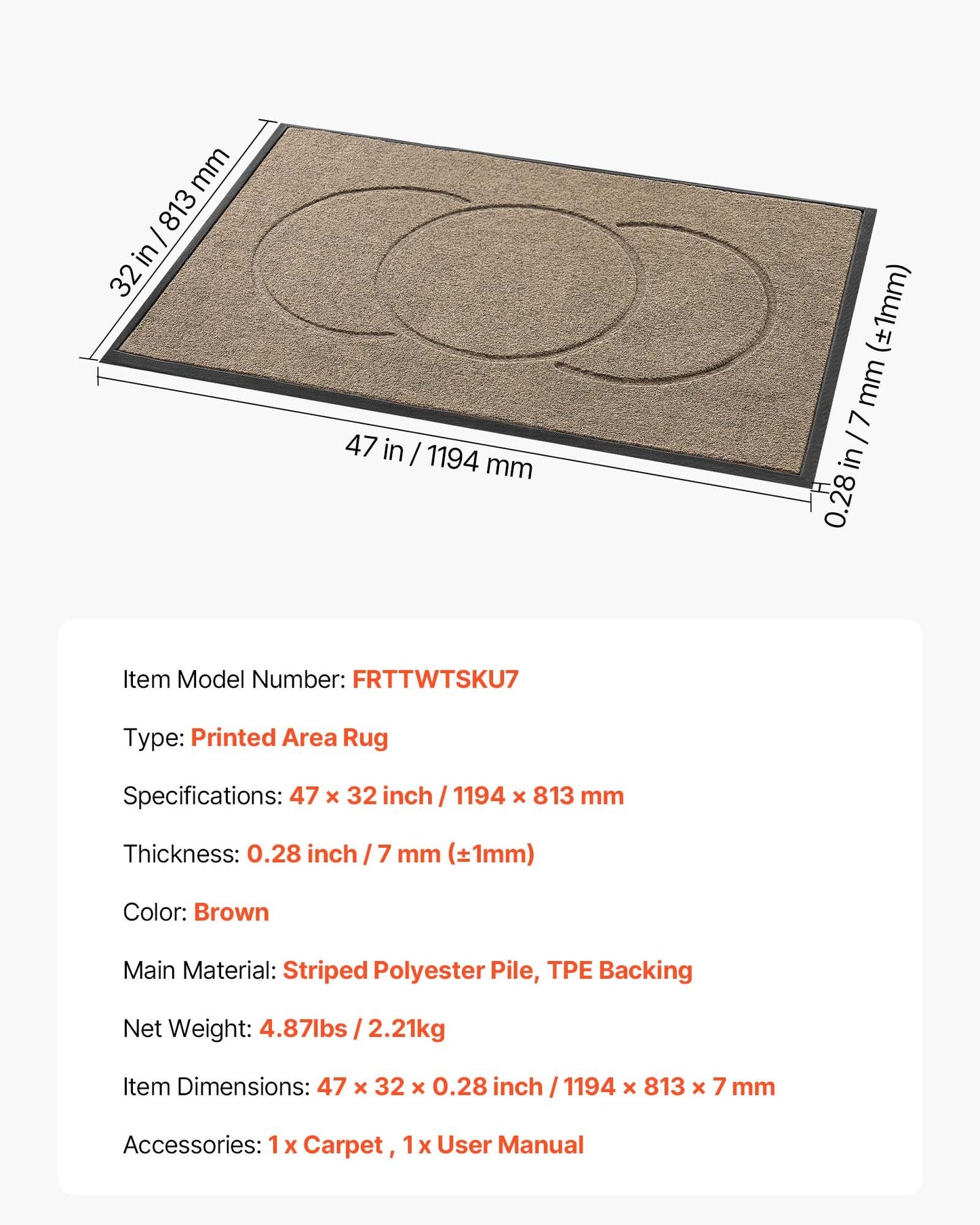 Front Door Mat, 47 x 32 in Commercial Floor Mat for Indoor and Outdoor, Modern Stylish Carpet with TPE Backing, Heavy Duty Washable Entry Industrial Rug for Hallway, Balcony, Garage, Brown