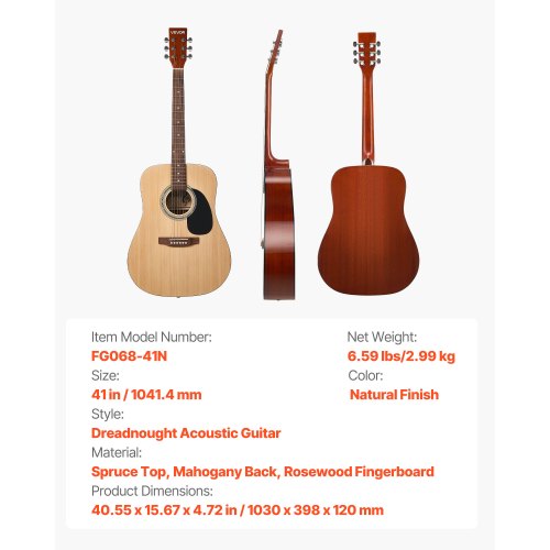 41-Zoll-Dreadnought-Akustikgitarre, natürliches Anfänger-Set, Gigbag für Erwachsene