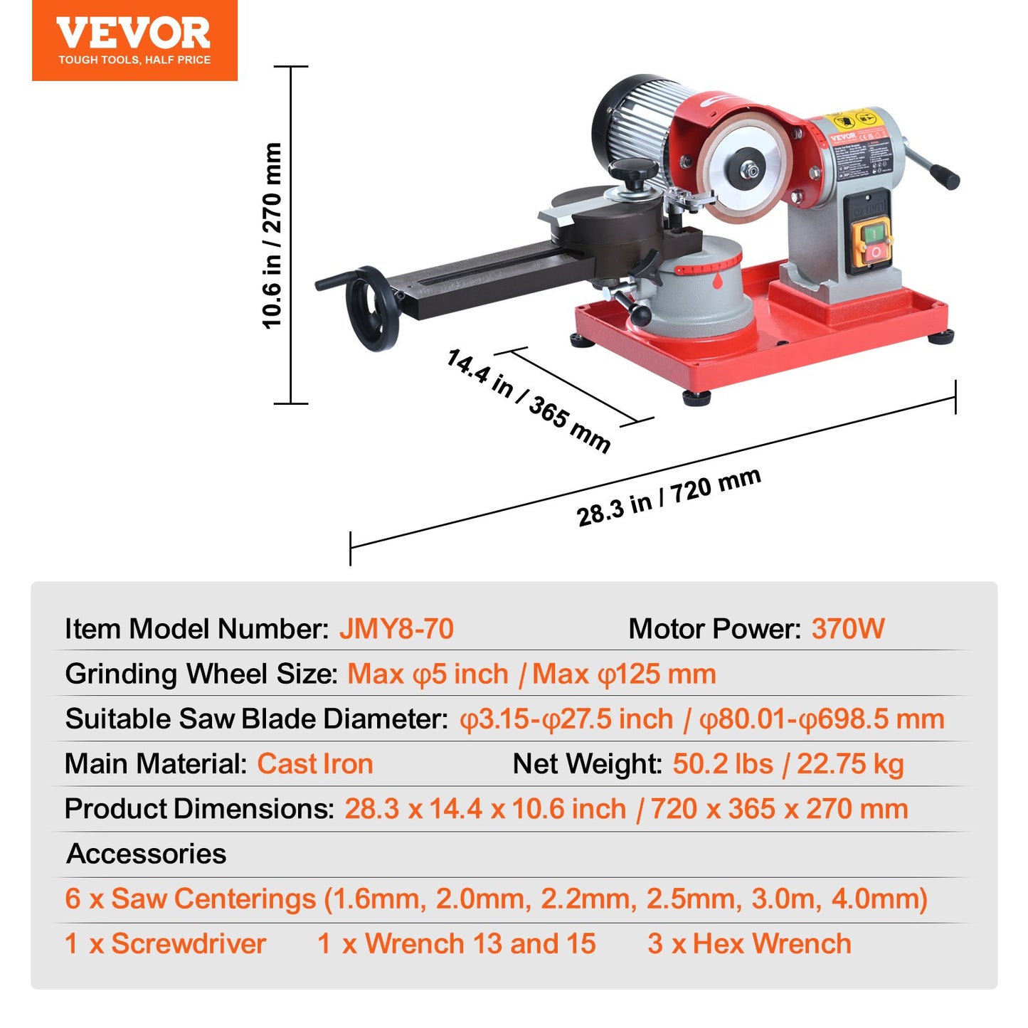Circular Saw Blade Sharpener, 370W 3600RPM Rotary Angle Mill Grinder, Saw Blade Grinding Sharpening Machine with 6 Saw Centerings, 5-inch Grinding Wheel for Carbide Tipped Saw Blades