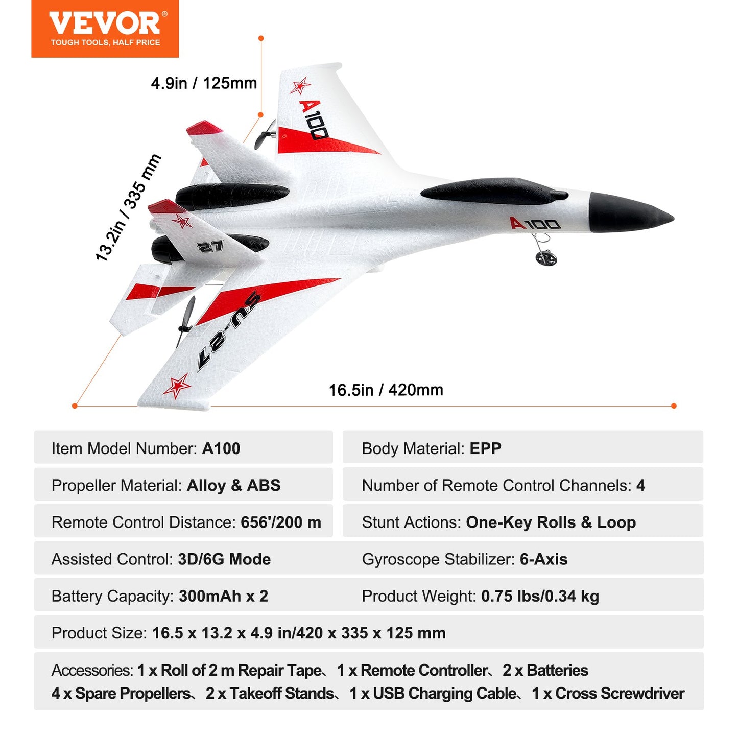 RC Plane, 2.4GHZ 4 Channel Remote Control Airplane with 6-Axis Gyro Stabilizer, Ready to Fly Fighter Aircraft Plane Toy with 2 Batteries, Easy to Fly RC Glider for Adults Kids Beginners Boys