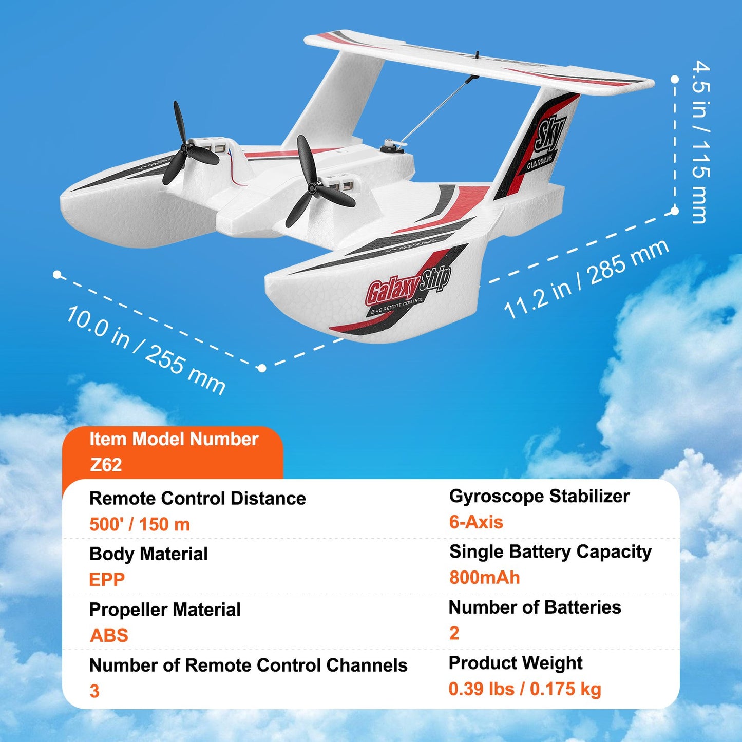 RC Plane, 2.4GHZ 3 Channel Remote Control Airplane with 6-Axis Gyro Stabilizer, Ready to Fly Amphibious Aircraft Plane Toy with 2 Batteries, Easy to Fly RC Glider for Adults Kids Beginners Boys