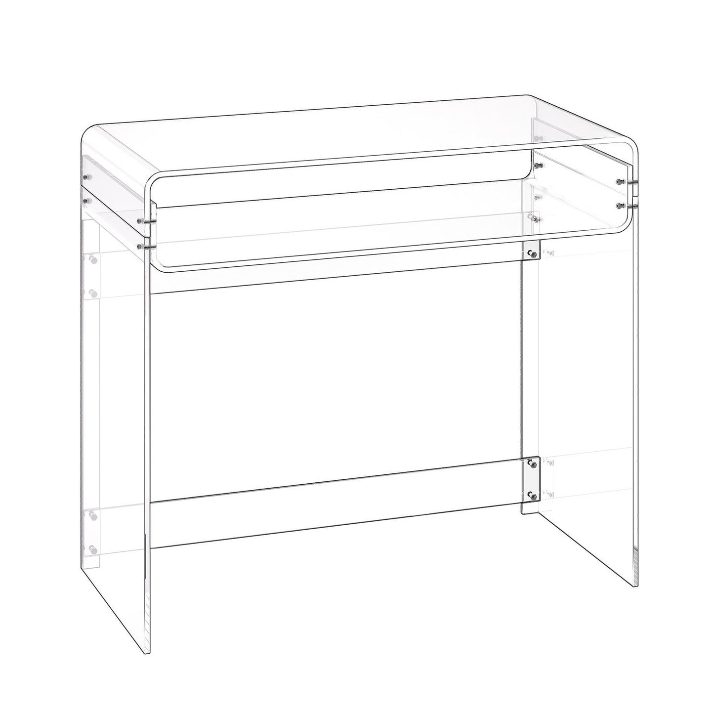 Acrylic Table, 2 Tiers Clear End Table with Storage Shelf, Modern Rectangle Acrylic Side Desk, Transparent Thick Desk Nightstand for Bedroom, Office, Living Room, 15.7 x 33.5 x 29.5 in (Clear)