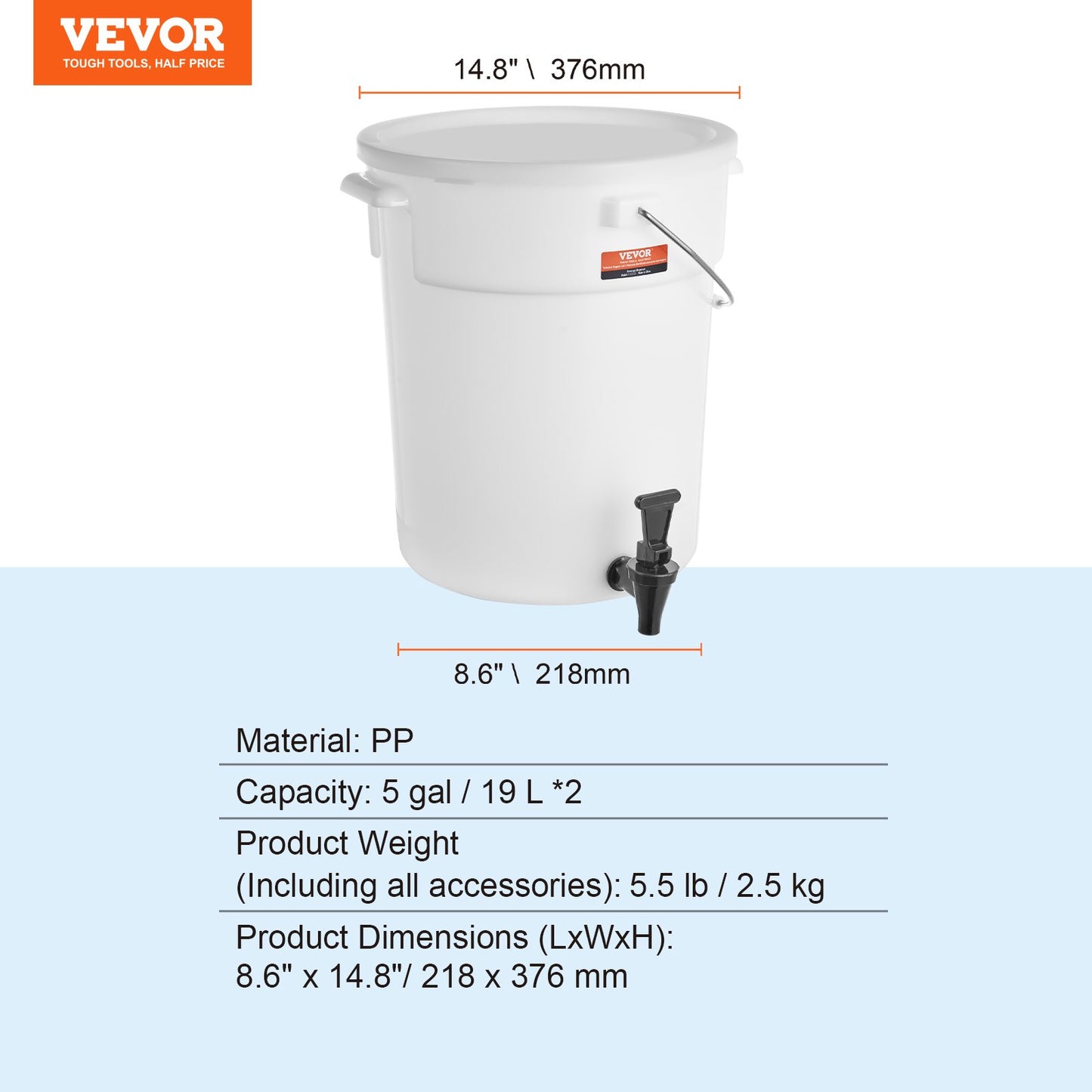 Beverage Dispenser, 5 Gallon Drink Dispensers for Parties, Plastic Juice Dispenser with Spigot and Lid, Iced Tea Lemonade Juice Water Dispenser, for Restaurants, Hotels, Parties, 2 Pack