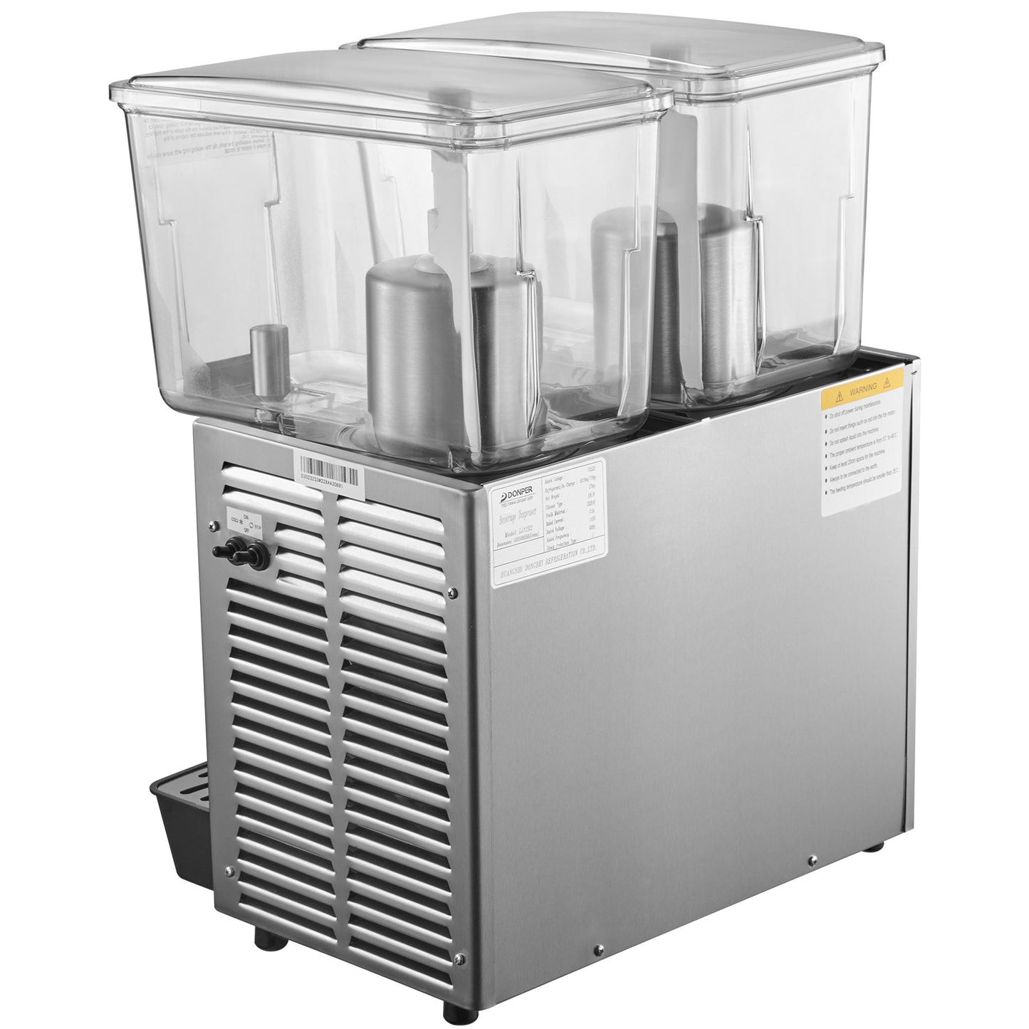 Kommerzieller Kaltgetränkeautomat Edelstahl-Fruchtsaft-Getränkeautomat 2 Tanks 6,4 Gallonen Eistee-Getränkeautomat mit Thermostatsteuerung