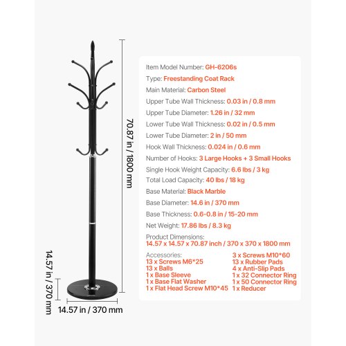Fristående klädhängare med stabil marmorbas och 6 krokar | EU