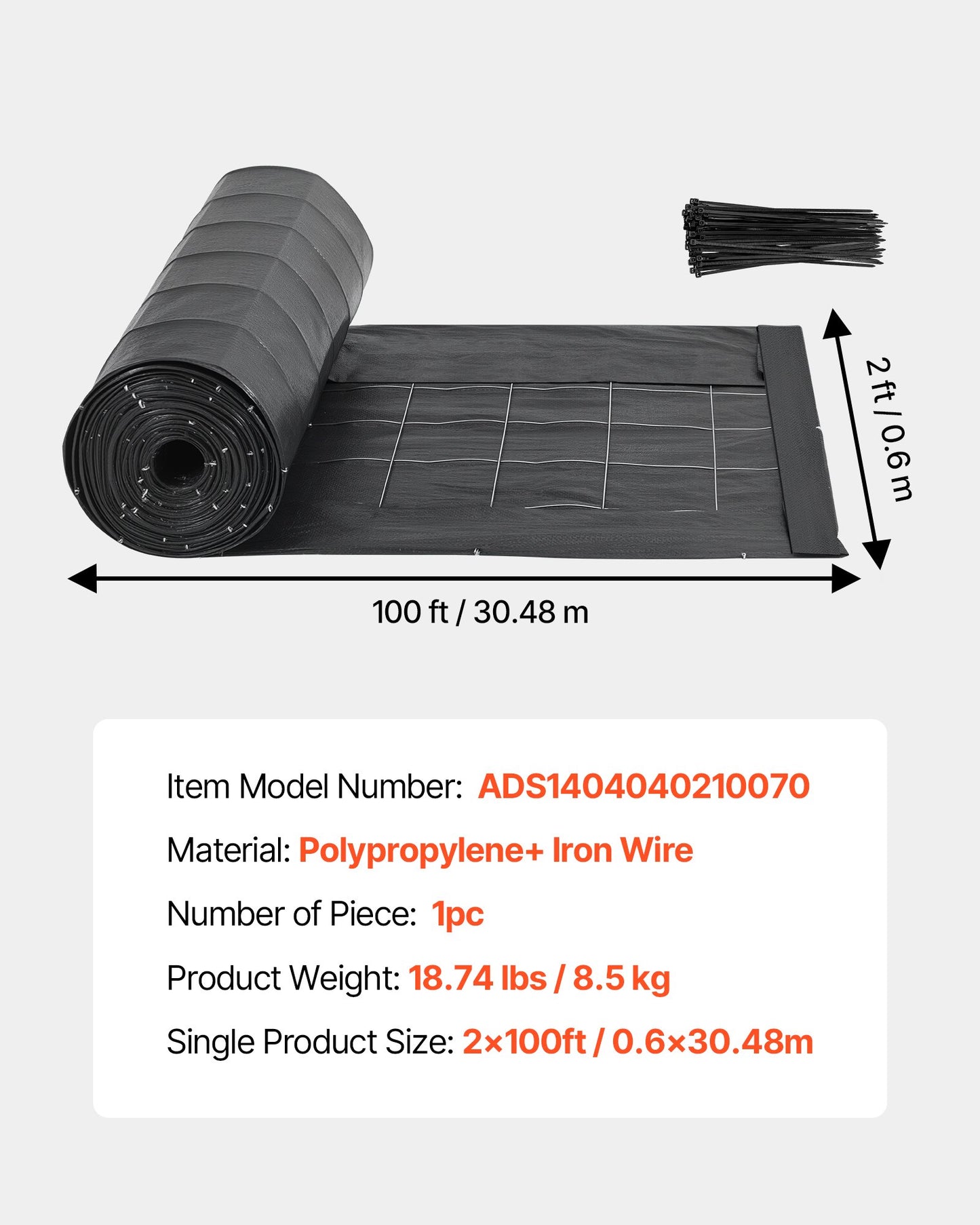 Silt Fence Fabric Roll, 2 x 100 ft Backed Wire Silt Fence, Erosion Control Fencing for Sediment Retention, Industrial Grade Temporary Tough Polypropylene Fabric for Construction Job Sites