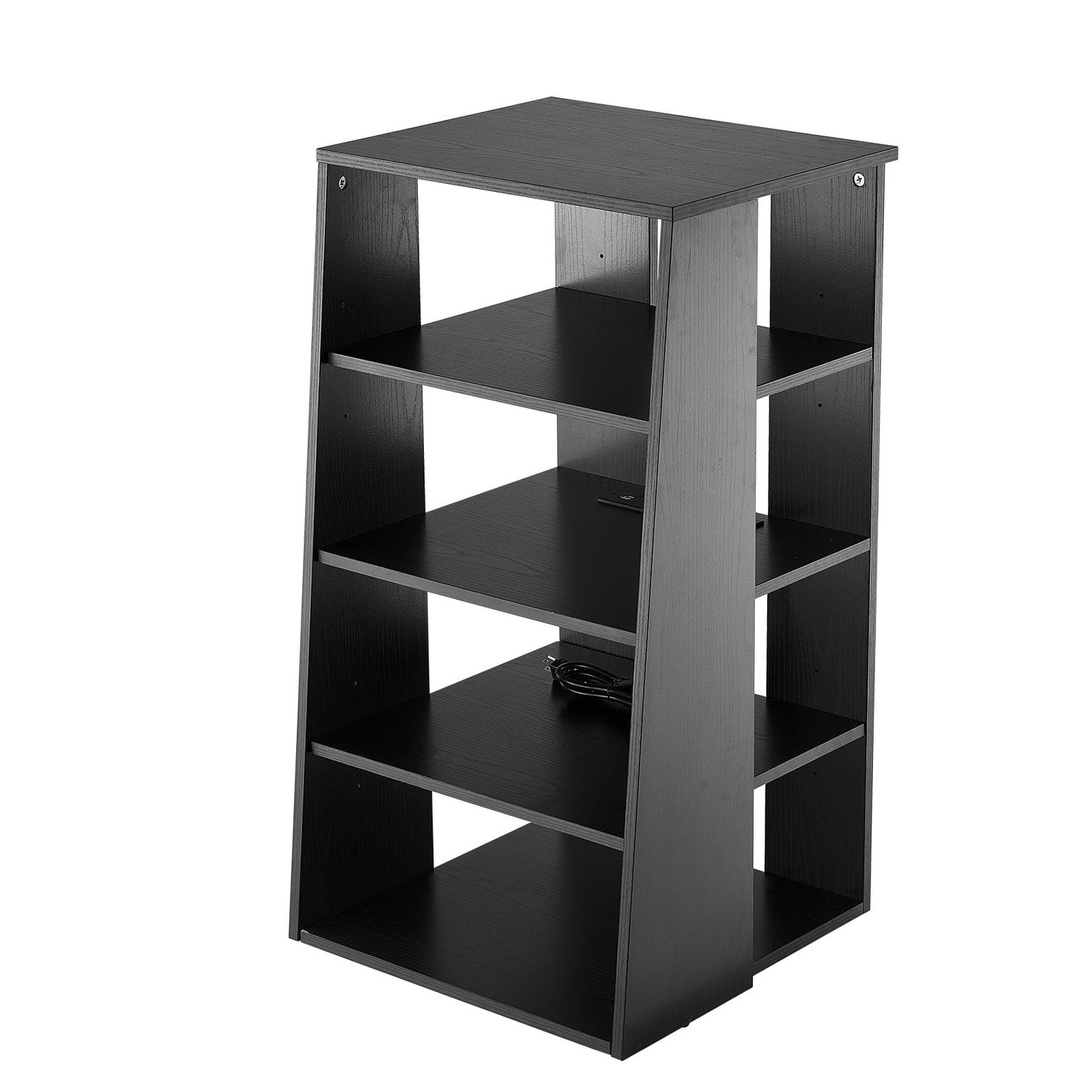 5-Tier AV Media Stand, Wooden Audio-Video Media Stand for DVD Players/Cable Boxes/Games Consoles, Height-Adjustable Media Storage Cabinet for Gaming, Recording Room, Black