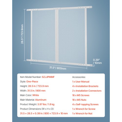 Skyddsnät för husbil, 800x723,9 mm dörrgaller, lätt att installera och demontera, förstärkt andningsbart skyddsnät, ingångsskydd i aluminiumlegering för husdjur, vit | EU