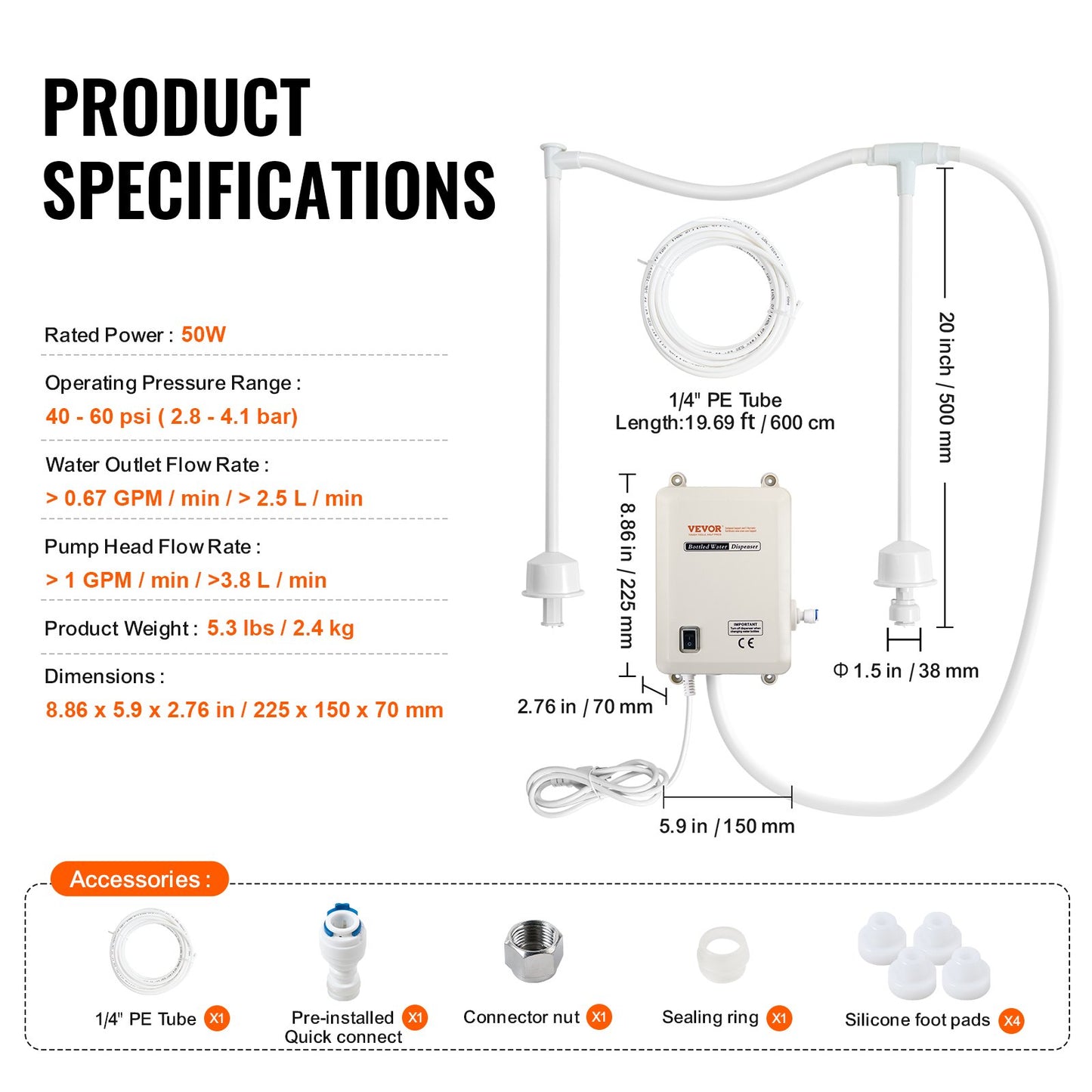 Bottled Water Dispenser Pump System, 2x5 Gallon Dispensing System, Automatic Electric Water Dispenser, Double-Pipe Water Jug Pump, Compatible Use with Coffee/Tea Machine, Refrigerator, Ice Maker