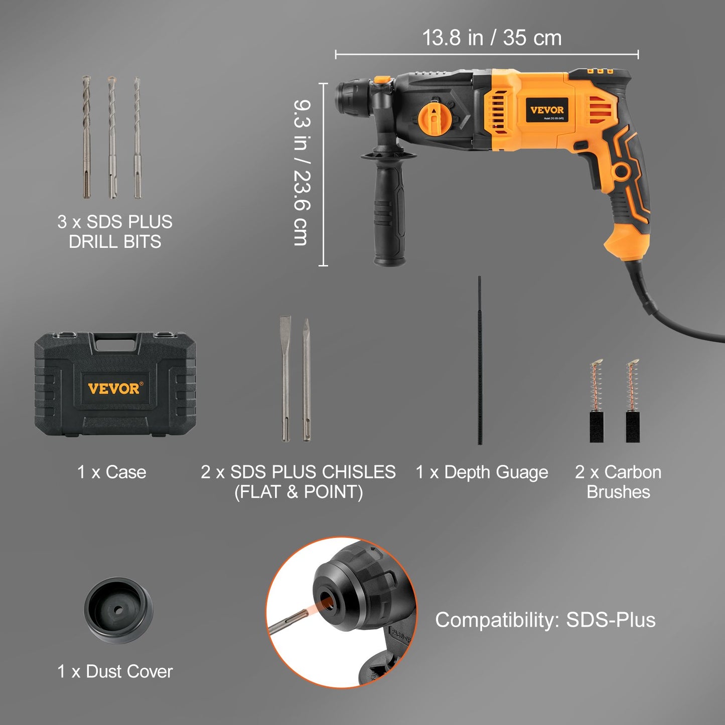 1 Inch SDS-Plus Rotary Hammer Drill, 8 Amp Corded Drills, Heavy Duty Chipping Hammers with Safety Clutch, Electric Demolition Hammers, Taladro Rotomartillo, Power Tool For Concrete