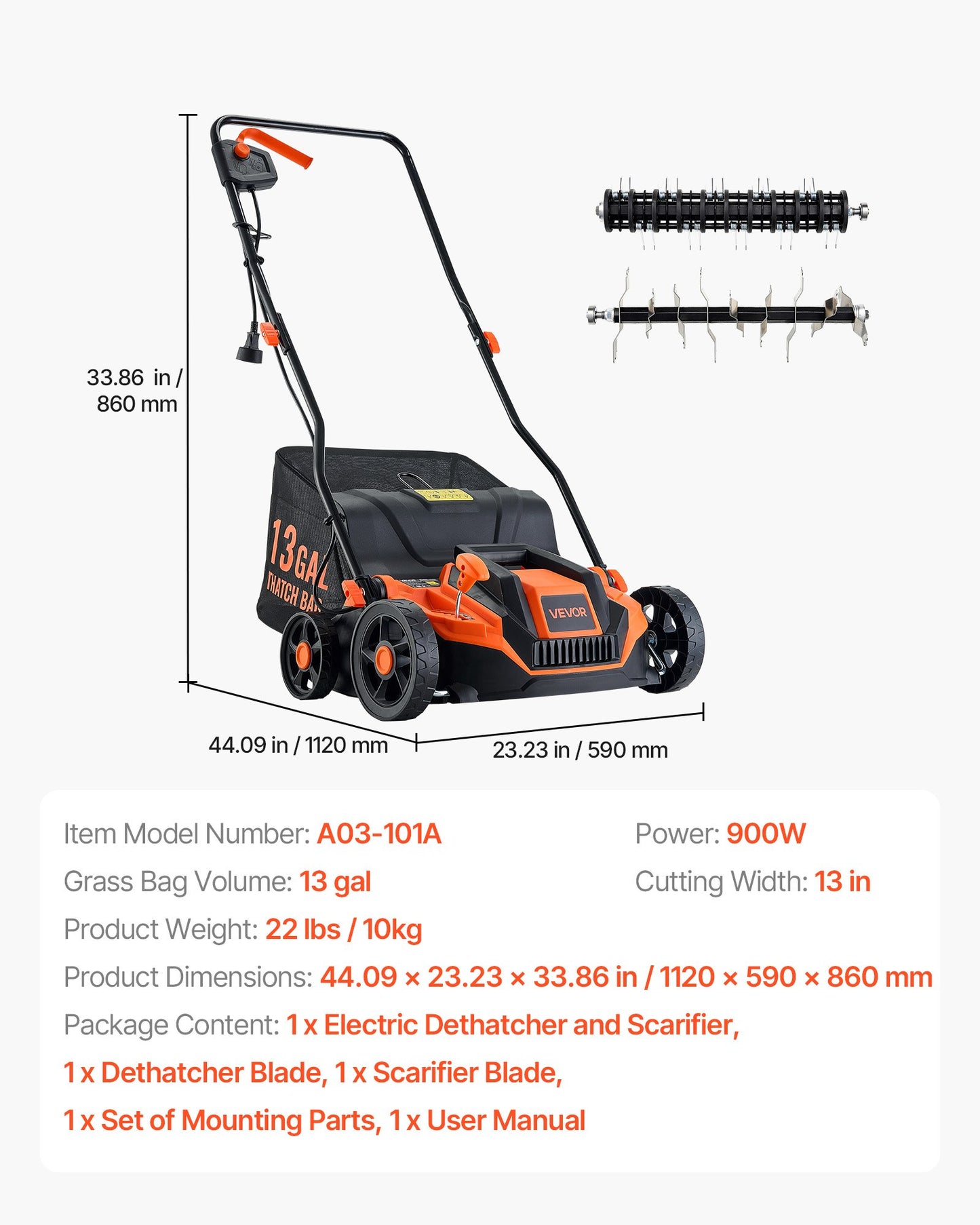 2-in-1 Electric Dethatcher and Scarifier, 13-Inch 13 Amp, Corded Lawn Dethatcher with 13-Gallon Thatch Collection Bag, 5-Position Depth Adjustment, Walk Behind Machine for Garden Yard Grass
