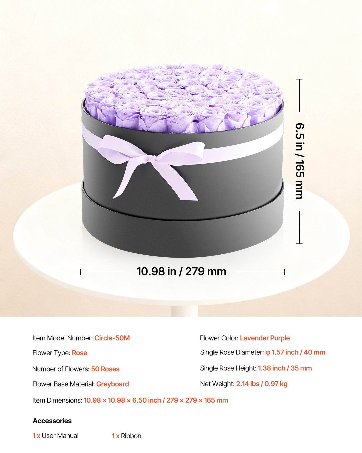 Forever Flowers, 50 Preserved Roses in a Box, Eternal Flowers Immortal Bouquet Birthday Present for Women Her Wife Mothers, Anniversary, Valentine's Day,Christmas, Lavender Purple