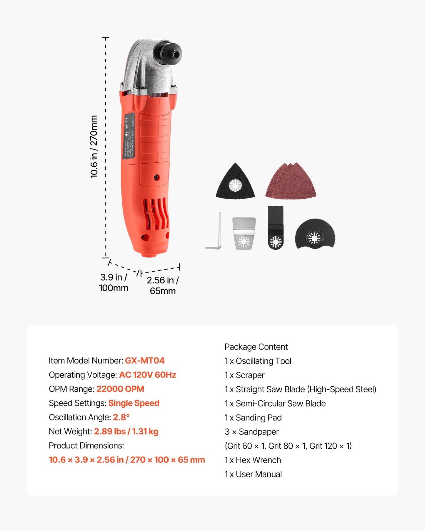 Oscillating Tool Multitool, 2.2Amps 22,000 OPM Electric Oscillating Multi Tool Kit Corded with 2.8° Oscillating Angle, 7PCS Saw Accessories for Cutting, Scraping, Sanding, Floor Stripping
