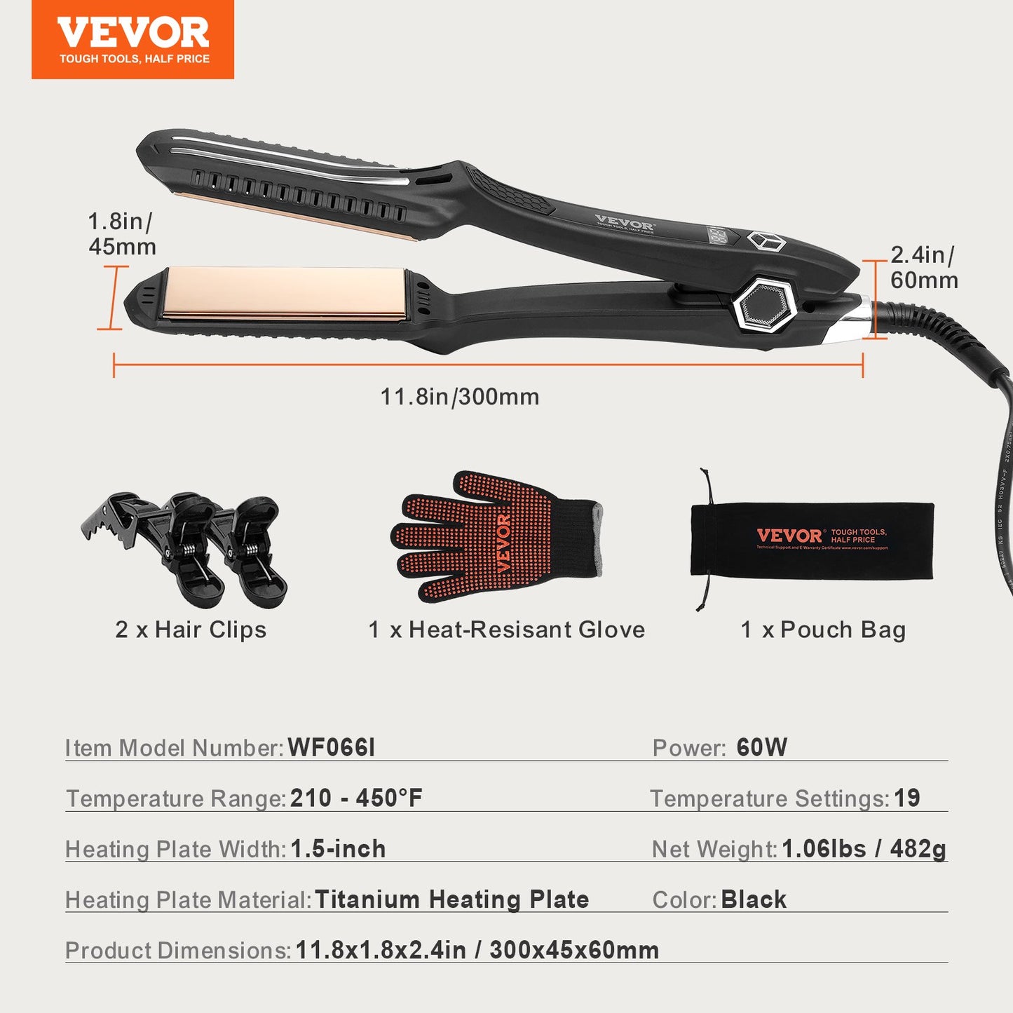 Hair Straightener, 1.5-inch Titanium Flat Iron, Dual Infrared Hair Straightener Flat Iron with LCD Display and 19 Temp Levels - 210°F to 450°F, Fast Heating Hair Iron for Salon Home Travel Use