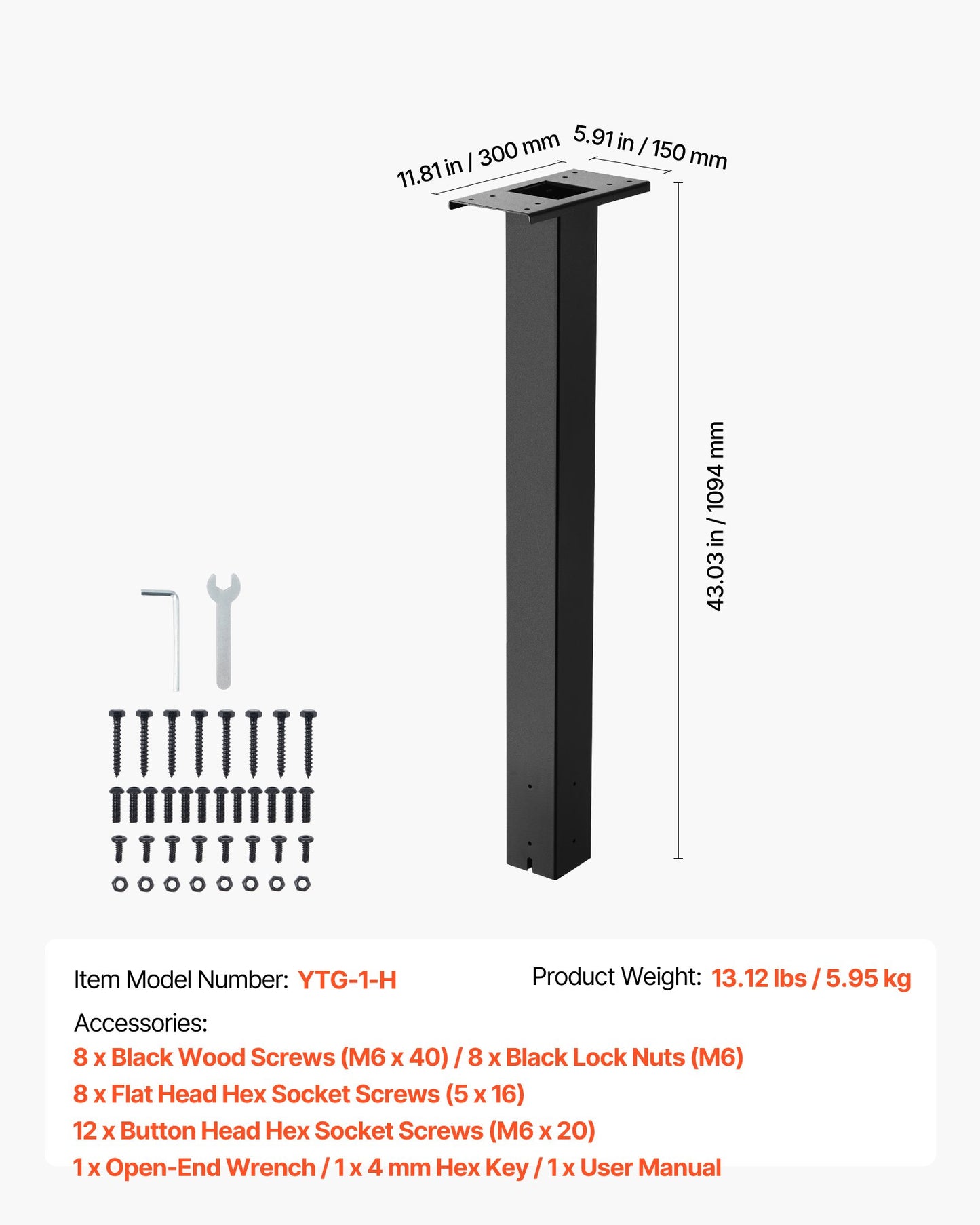 Mailbox Post, 43 x 4 x 4 Inches, Steel In-Ground Mounting Mail Box Stand with Universal Plate Bracket, Heavy Duty Metal Post Sleeve Kit for Outside Curbside Residential Use, Powder Coated Black