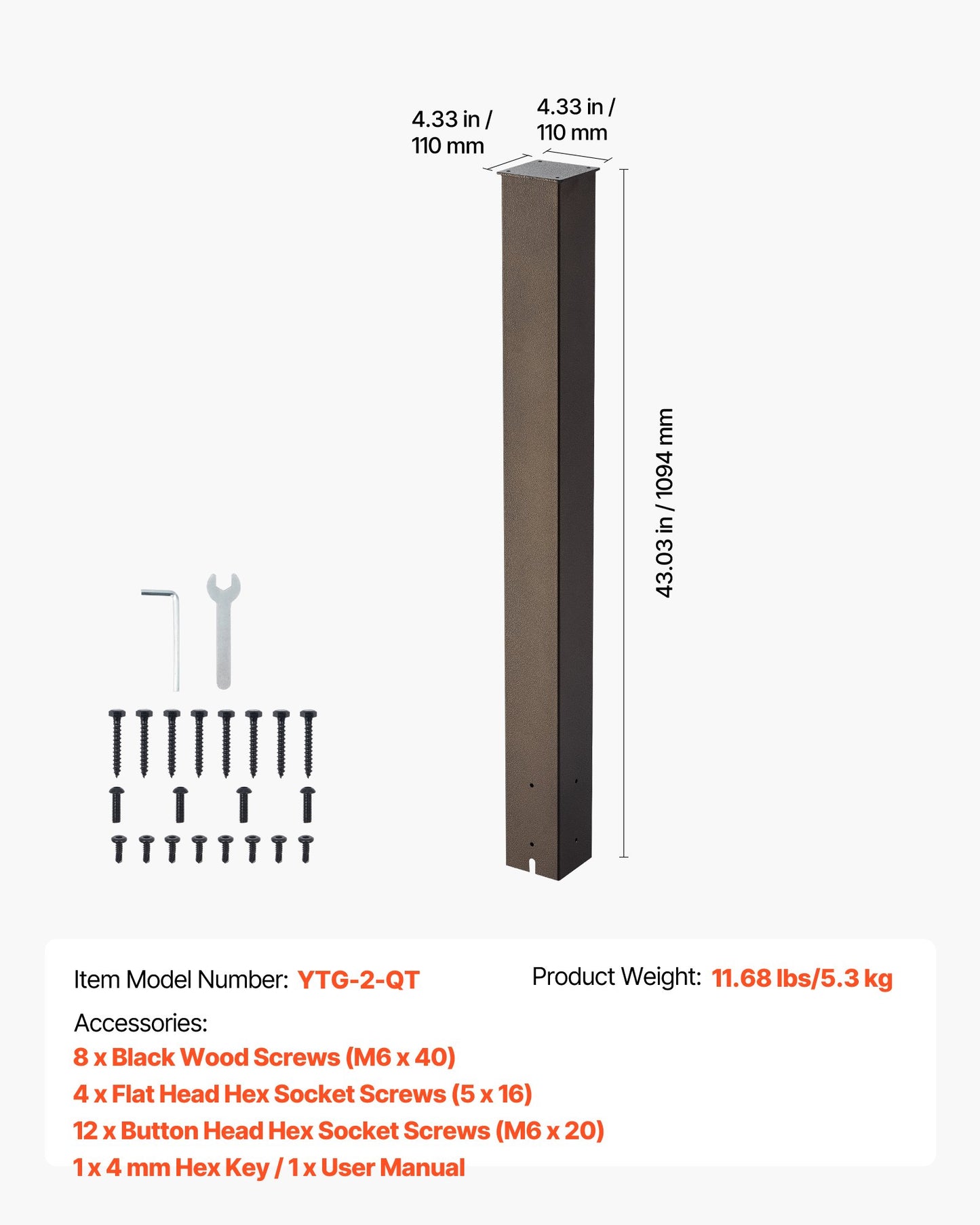 Mailbox Post, 43 x 4 x 4 Inches, Steel In-Ground Mounting Mail Box Stand with Powder Coating Surface, Heavy Duty Metal Post Sleeve Kit for Outside Curbside Residential Use, Easy Install, Bronze