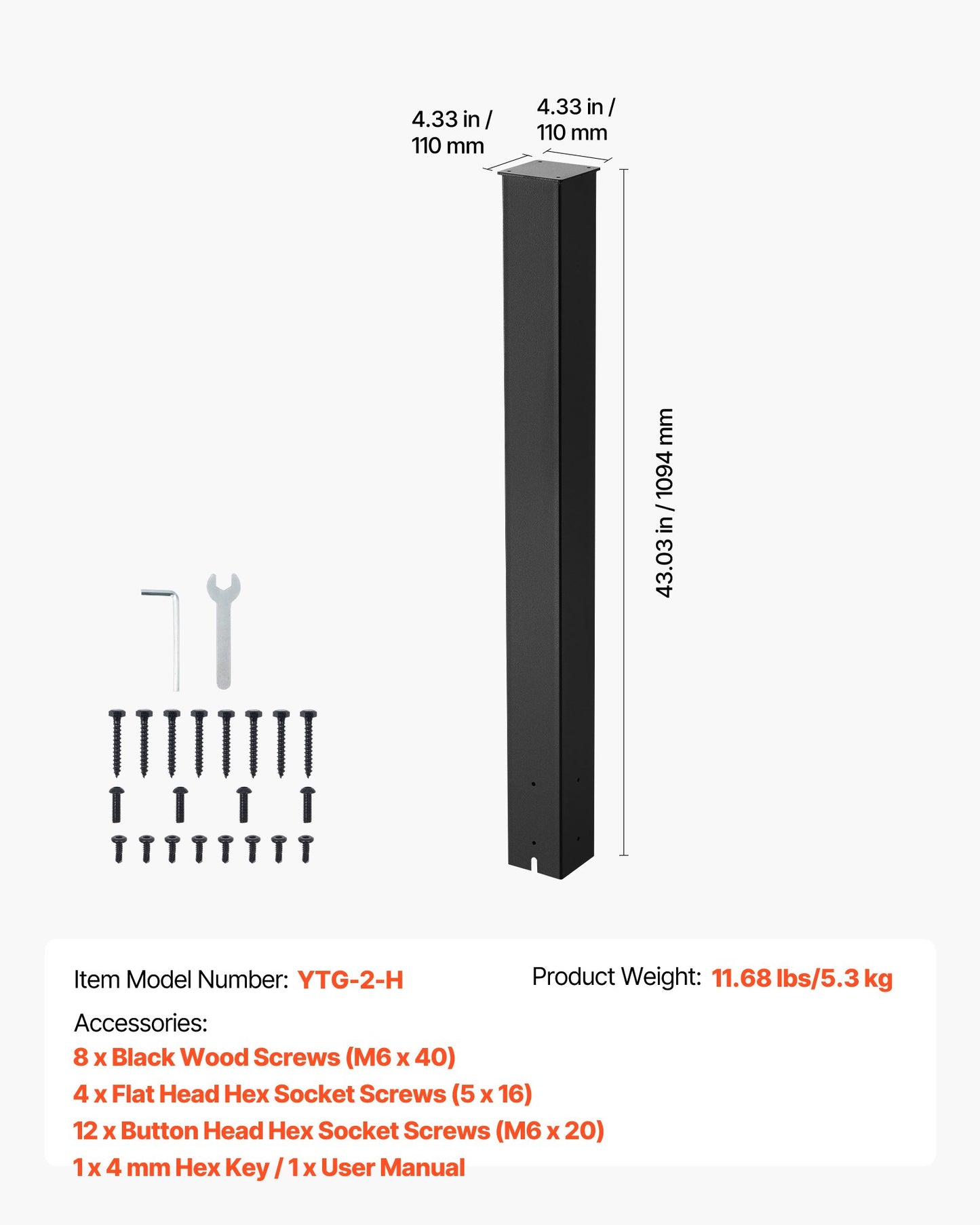 Mailbox Post, 43 x 4 x 4 Inches, Steel In-Ground Mounting Mail Box Stand with Powder Coating Surface, Heavy Duty Metal Post Sleeve Kit for Outside Curbside Residential Use, Easy Install, Black
