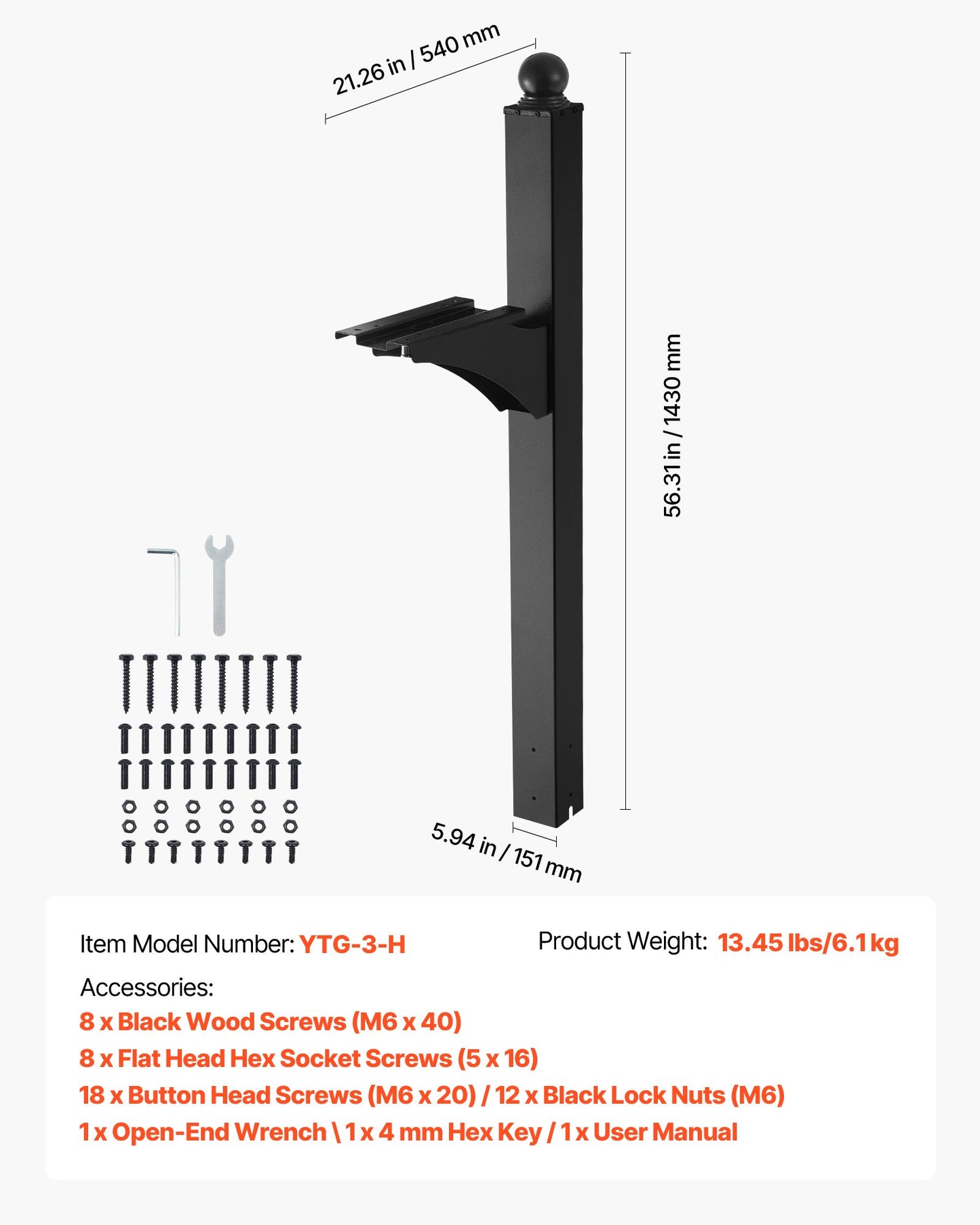 Mailbox Post, 56 x 4 x 4 Inches, Aluminum In-Ground Mounting Mail Box Stand with Universal Plate Bracket, Heavy Duty Metal Post Sleeve Kit for Outside Curbside Residential, Powder Coated Black