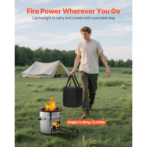 Camping Rocket Stove Wood-Fired Portable Rocket Stove with Carrying Bag | EU