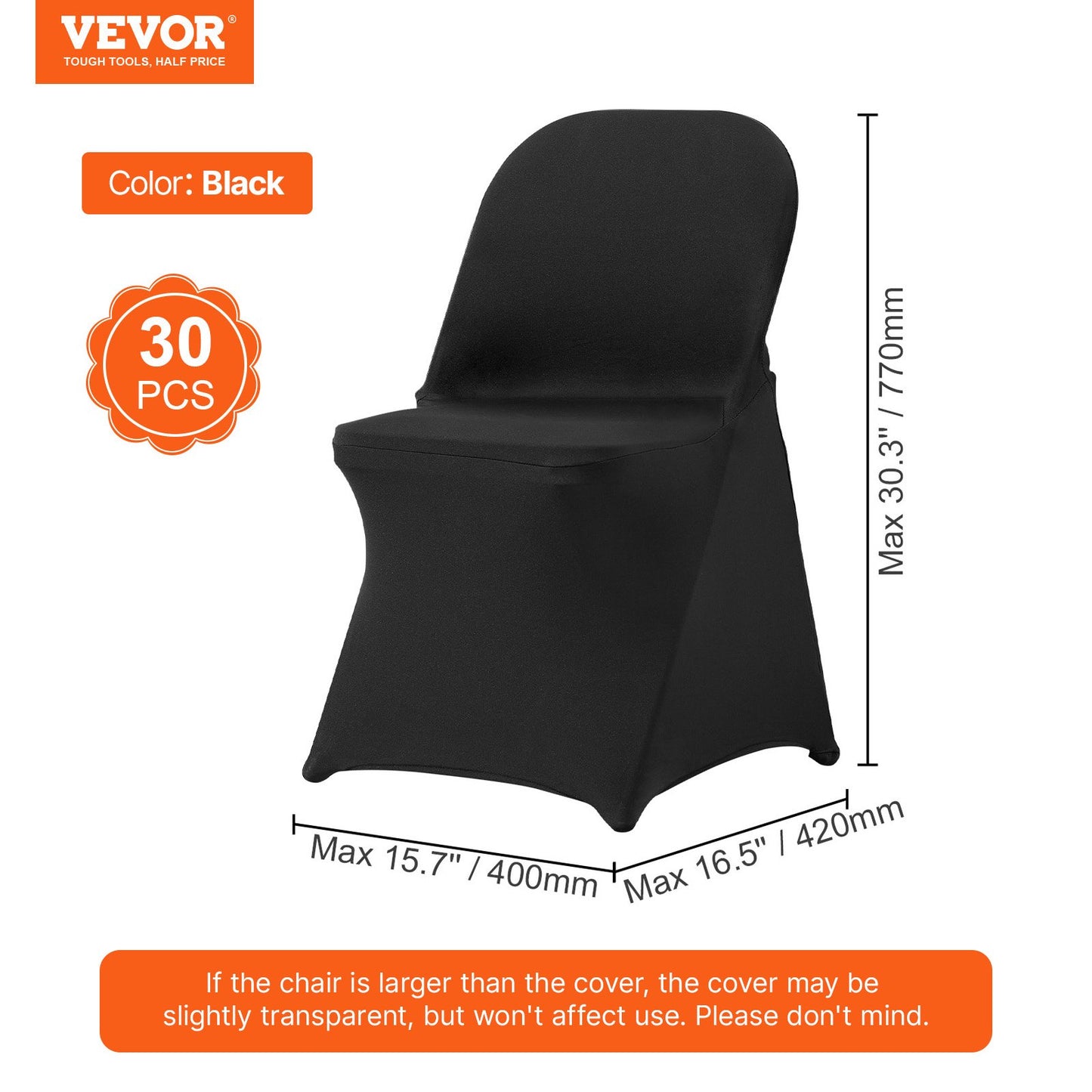 Stretch Spandex Folding Chair Covers, Universal Fitted Chair Cover, Removable Washable Protective Slipcovers, for Wedding, Holiday, Banquet, Party, Celebration, Dining (30PCS Black)