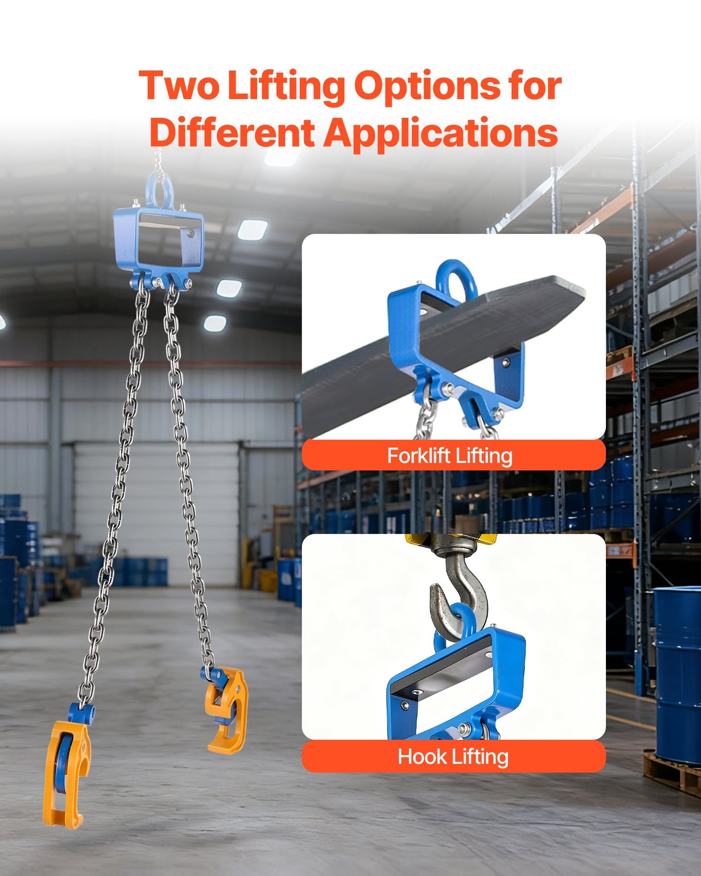 Chain Drum Lifter, G80 Drum Lifting Chain Sling with Security Hook, 2200LBS Capacity, Drums Handling Equipment Fits for Crane Forklift, Carbon Steel Barrel Lifter for Plastic & Metal Drums