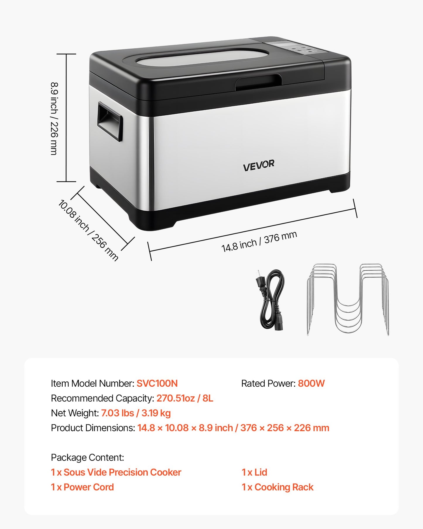 Sous Vide Cooker, 800W Sous-Vide Machine, Suveed Cooking Machine with LED Digital Display, Glass Lid, Precise Temperature & Timer Control, for Family & Friends, All-in-One Sous Vide Pot