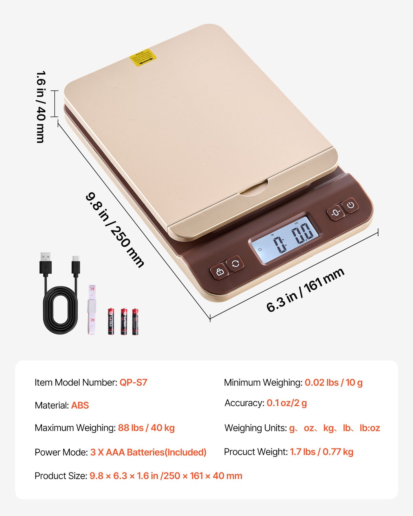 Digital Shipping Postal Scale, 0.1 oz High Accuracy, 88 lbs Postal Scale with Hold/Tare/Auto-off Function, Flip Holder Design & Easy Calibration, Fit for Home and Office Use, Battery Included