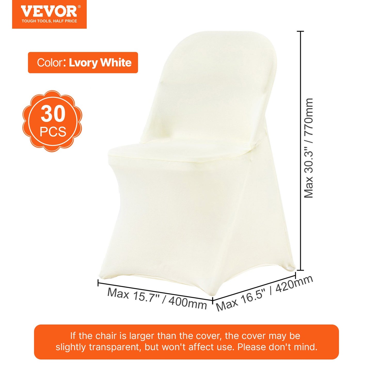 Stretch Spandex Folding Chair Covers, Universal Fitted Chair Cover, Removable Washable Protective Slipcovers, for Wedding, Holiday, Banquet, Party, Celebration, Dining (30PCS Ivory White)