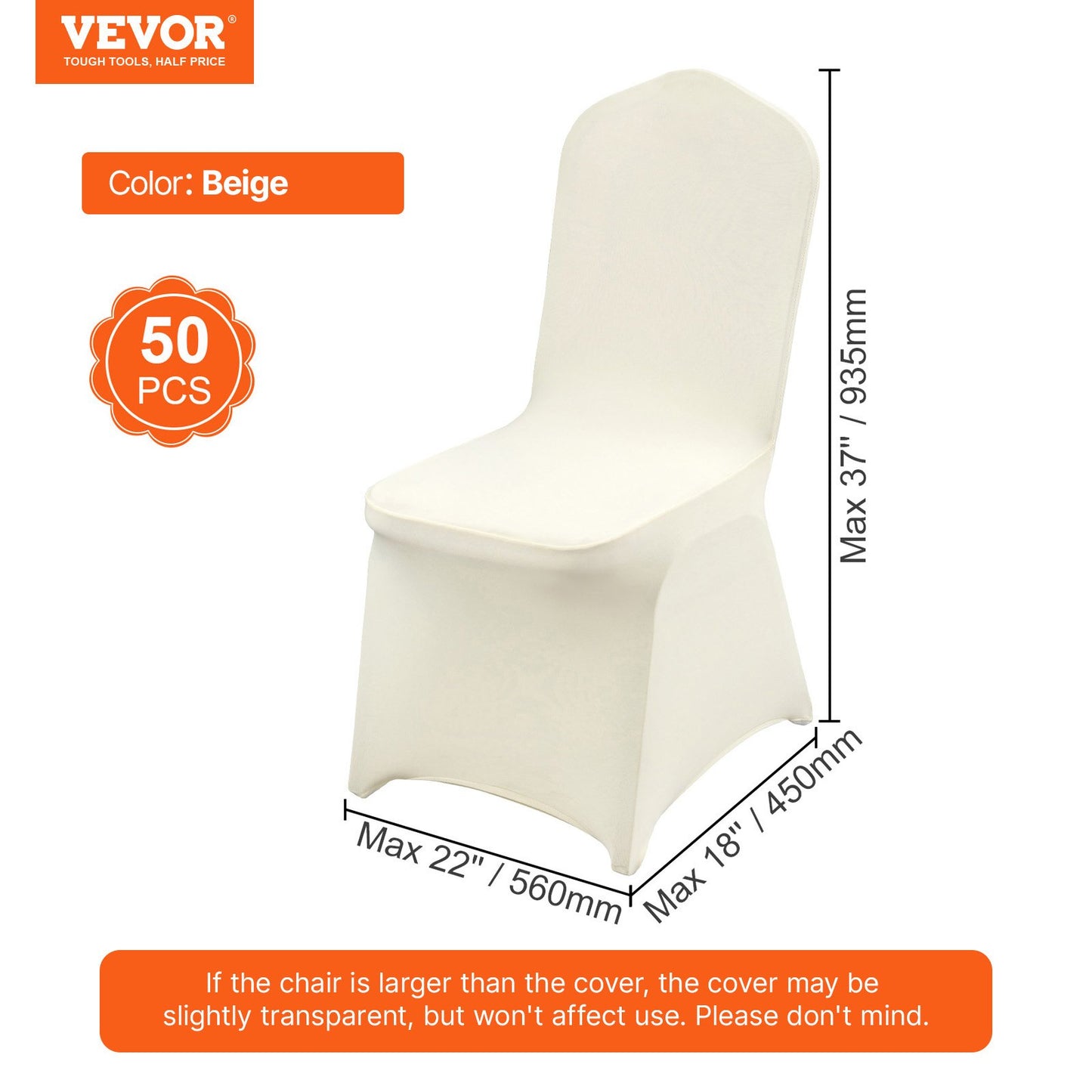 Stretch Spandex Folding Chair Covers, Universal Fitted Chair Cover, Removable Washable Protective Slipcovers, for Wedding, Holiday, Banquet, Party, Celebration, Dining (50PCS Beige)
