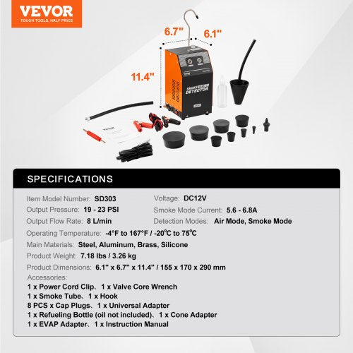 Läckagedetektor för bilrökmaskin, läckagetestare för avdunstning av rökmaskin med inbyggd luftpump, dubbelläges vakuumledningsbränslediagnostisk detektor för DC12V-bilar, motorcyklar, lastbilar, båtar, fyrhjulingar | EU