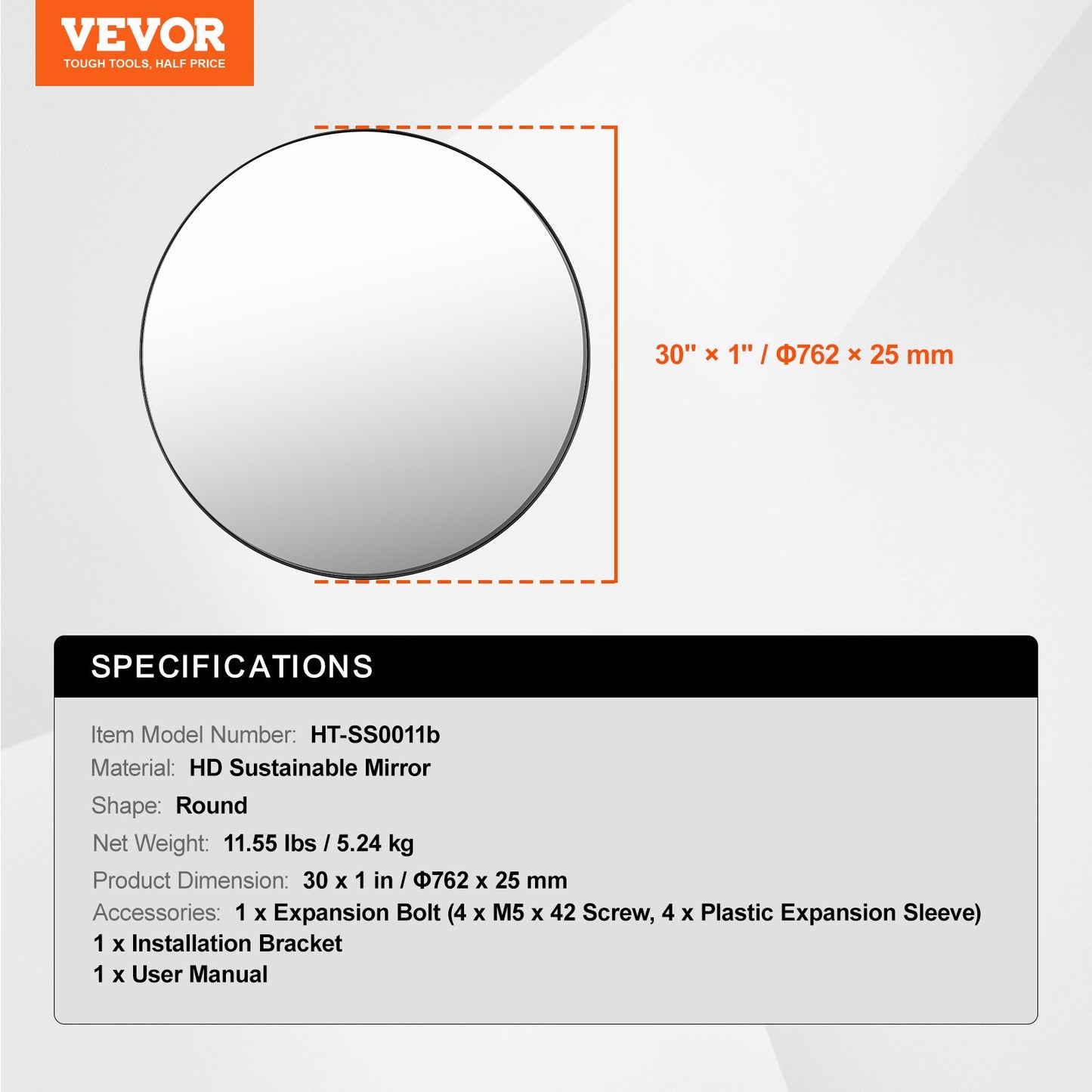 Wall Mounted Makeup Mirror, 0.15" Thick, 30 in Mirror with Aluminium Alloy Frame & Explosion-Proof Film, Scratch-Resistant Mirror with Z-Shaped Bracket, Fit for Bathroom/Bedroom/Living Room