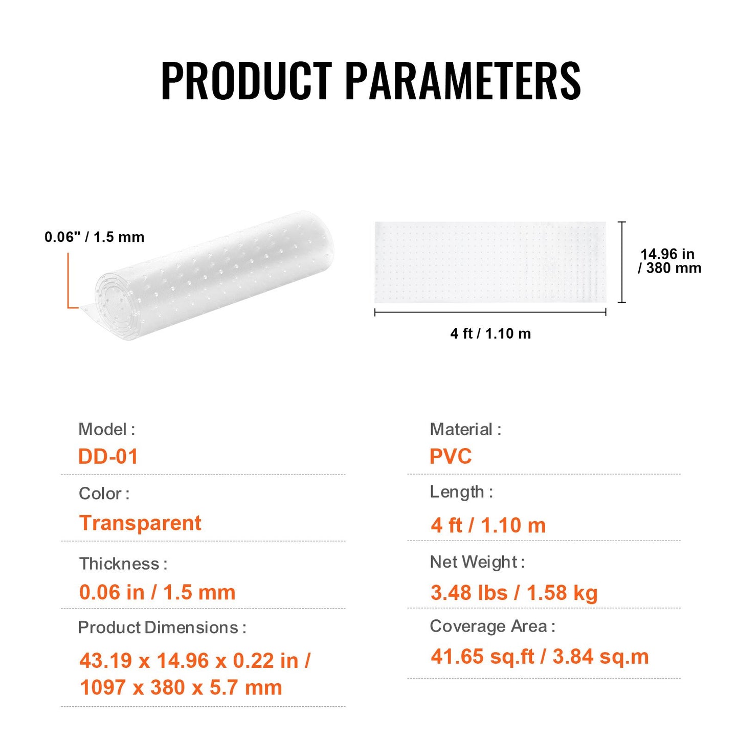 Carpet Protector for Pets, 15" x 4' PVC Scratch-Proof Cat Carpet Protector for Doorway, Anti-Slip Cat Scratch Protector Mat, Easy to Cut Plastic Carpet Scratch Stopper, Cat Scratch Guard Carpet