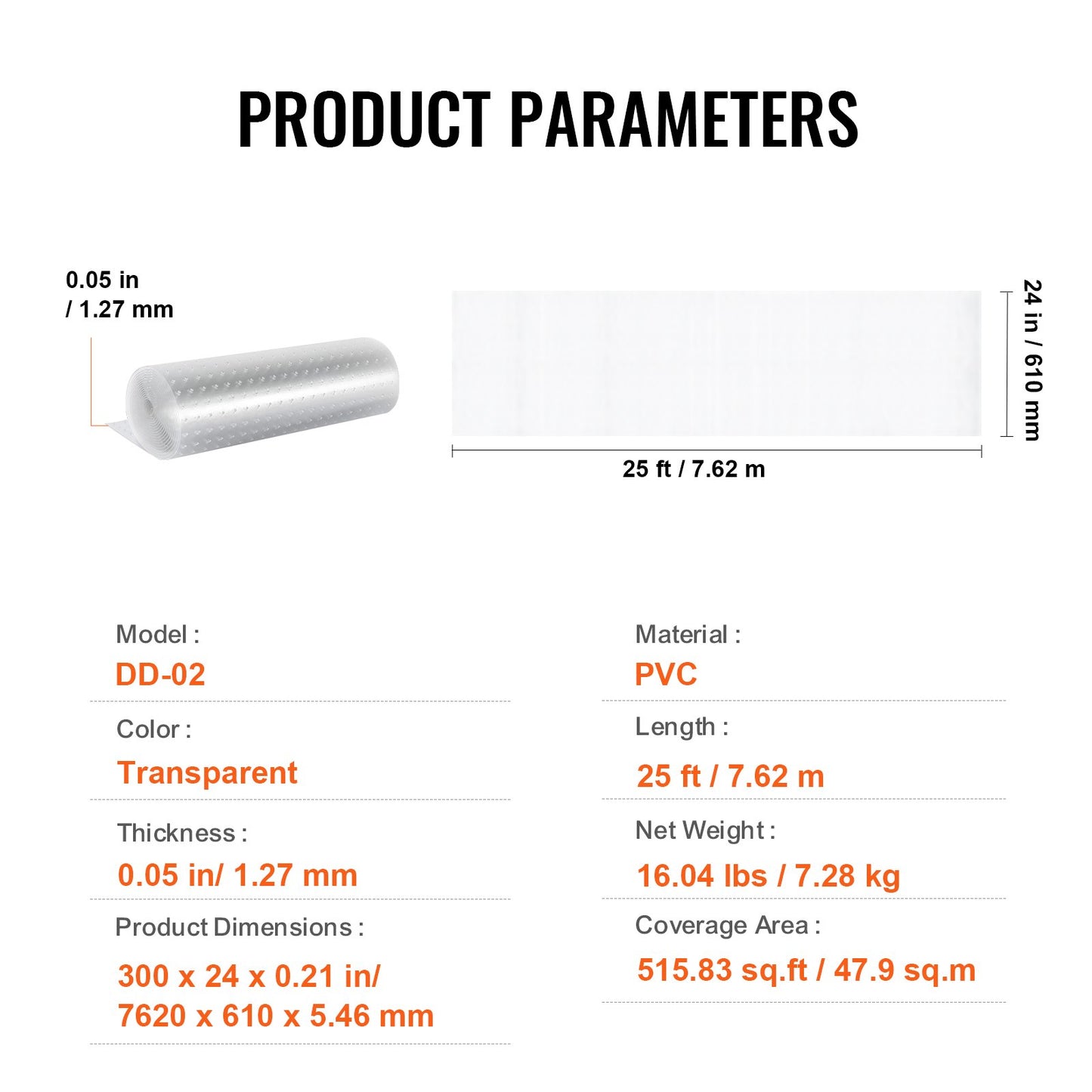 Carpet Protector for Pets, 24" x 25' PVC Scratch-Proof Cat Carpet Protector for Doorway, Anti-Slip Cat Scratch Protector Mat, Easy to Cut Plastic Carpet Scratch Stopper, Cat Scratch Guard Carpet