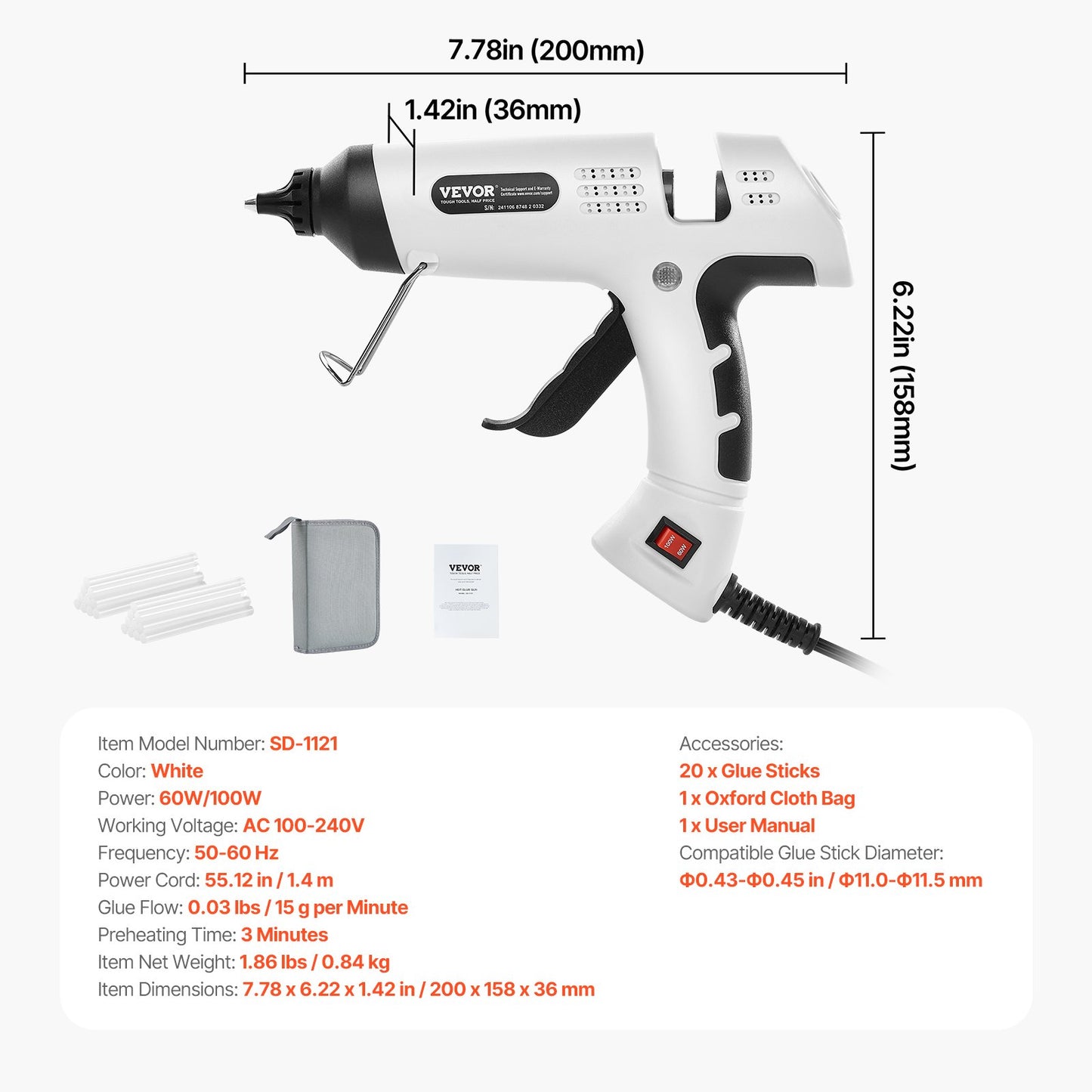 Hot Glue Gun, 60/100W Dual Power, Mini Hot Glue Gun with 20 Premium Glue Sticks and Oxford Cloth Bag, Fast Preheating & High Temp Melt Glue Gun for Crafts, Arts, DIY, Quick Home Repairs, White