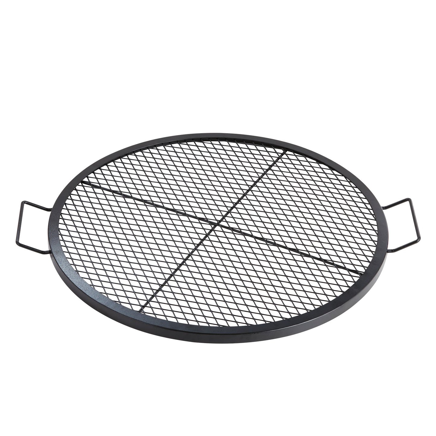 X-Marks Fire Pit Grill Grate, Round Cooking Grate, Heavy Duty Steel Campfire BBQ Grill Grate with Handle and Support X Wire, Portable Camping Cooking Utensil for Outdoor Party and Gathering, 30 Inch Black