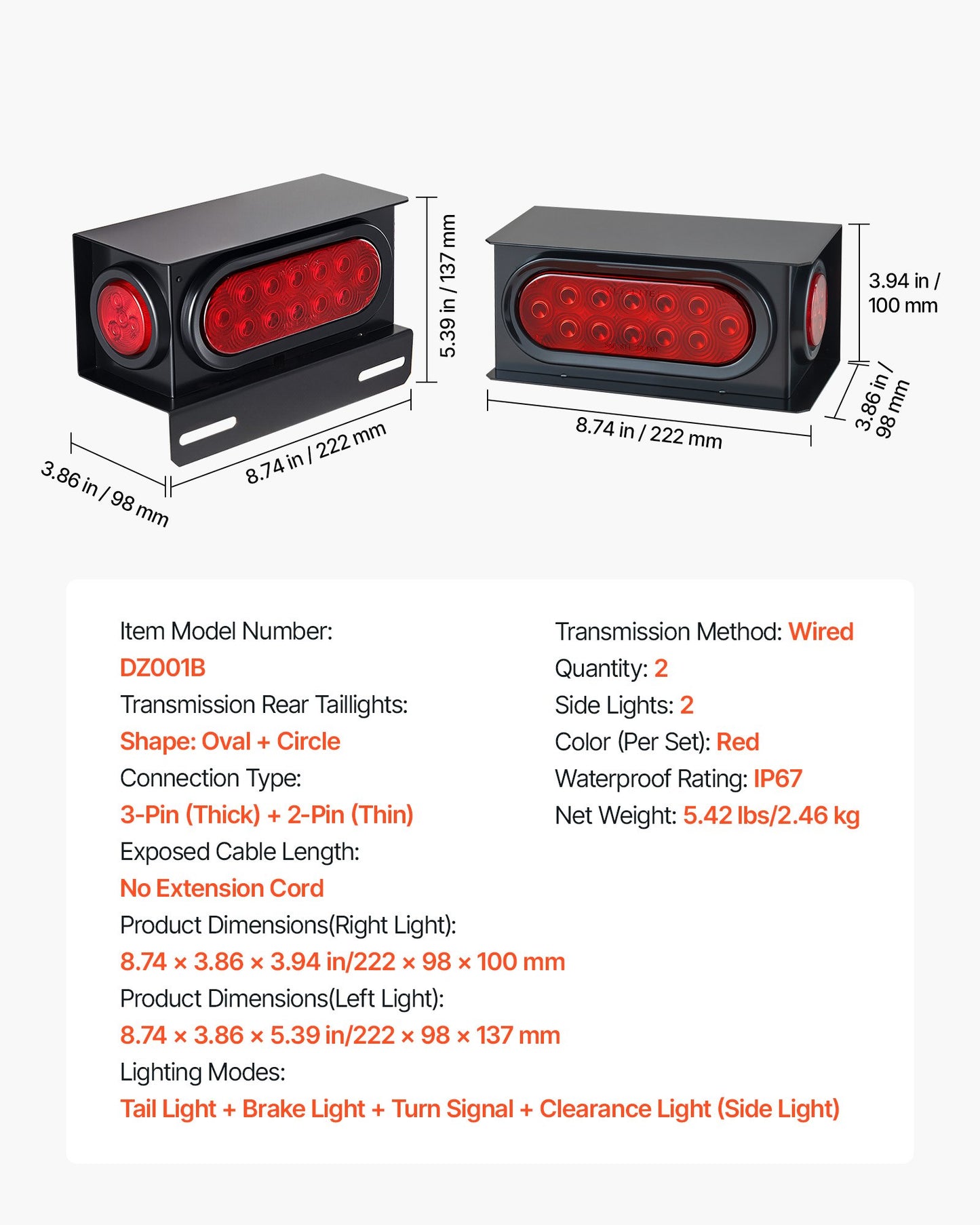 Trailer Lights, 10-30V LED Trailer Tail Lights Kit with Stop Brake Turn Tail Clearance (Side) Lamp, Left and Right Waterproof Tow Lighting Kit for Boat Truck Camper RV Snowmobile Bus Caravan