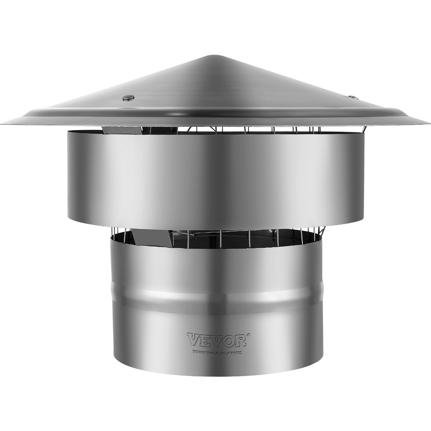 Chimney cap, 152.4 mm, 304 stainless steel rain cover with round roof, 300 mm raised covers, all weather & reinforced screws & easy installation, for perfect insulation External valve cover, silver
