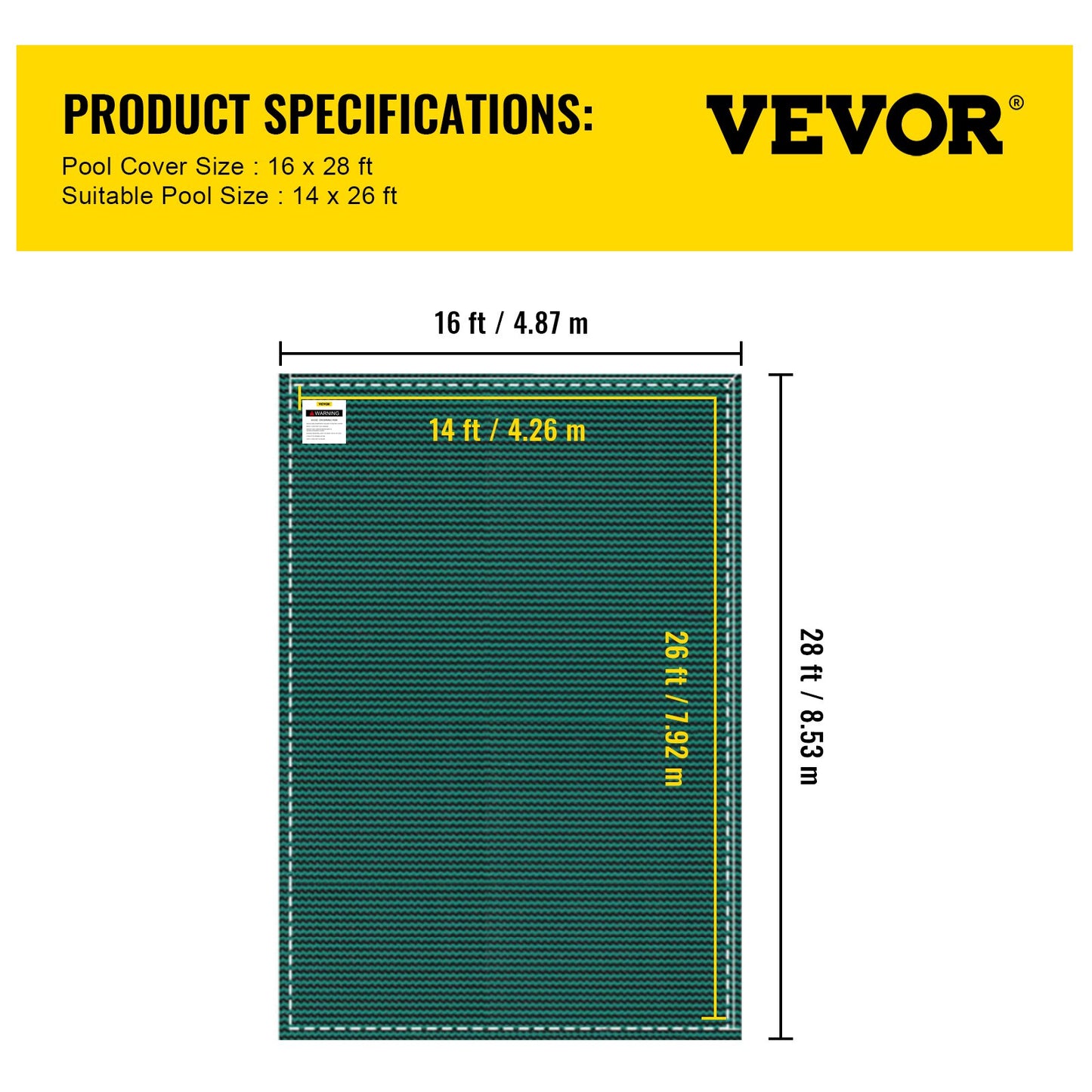 Pool Safety Cover Fits 14x26ft Rectangle Inground Safety Pool Cover Green Mesh Solid Pool Safety Cover for Swimming Pool Winter Safety Cover