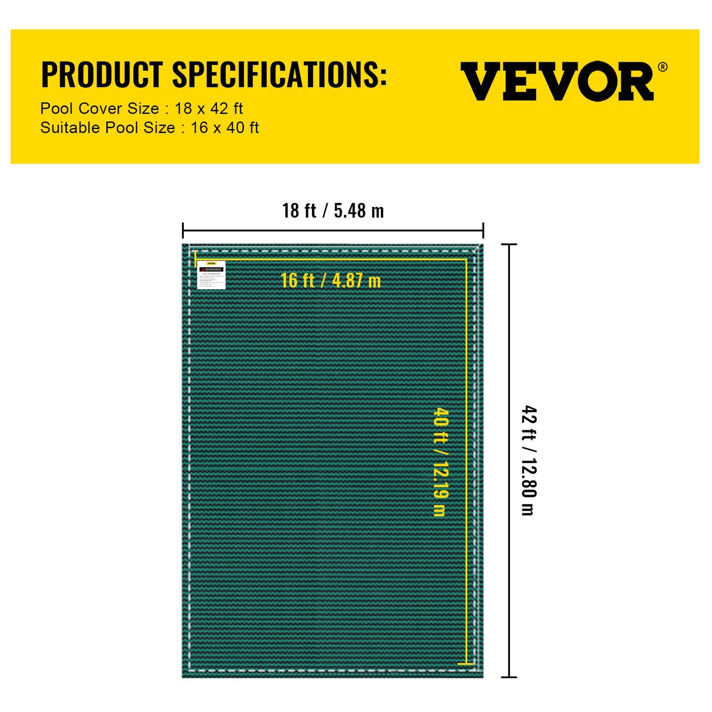 Pool Safety Cover Fits 16x40ft Rectangle Inground Pools, Safety Pool Cover with Drainage Holes, Mesh Pool Cover for Swimming Pool, Winter Safety Cover, Green
