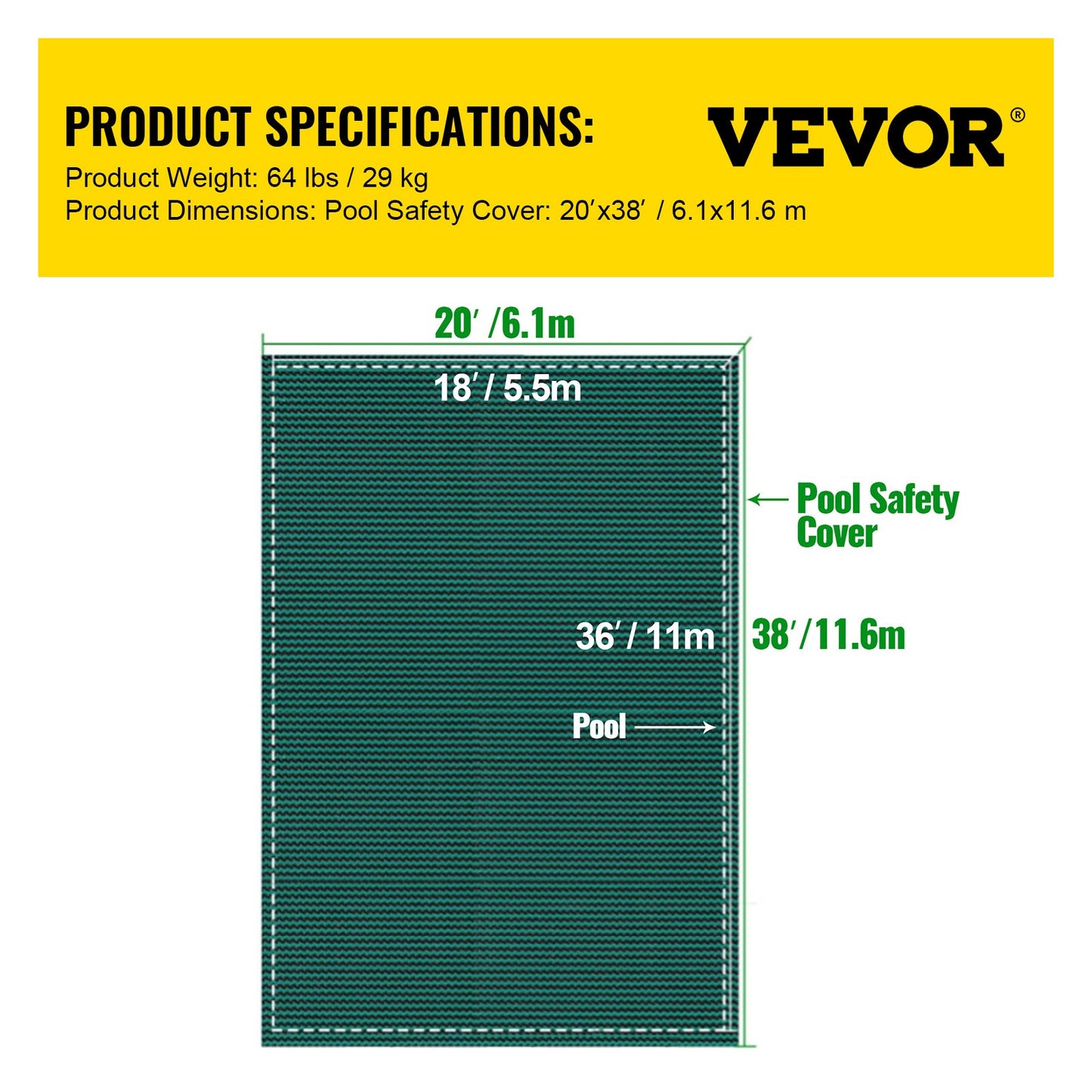 Pool Safety Cover Fits 20 x 38 ft Rectangle Inground Safety Pool Cover Green Mesh Solid Pool Safety Cover for Swimming Pool Winter Safety Cover