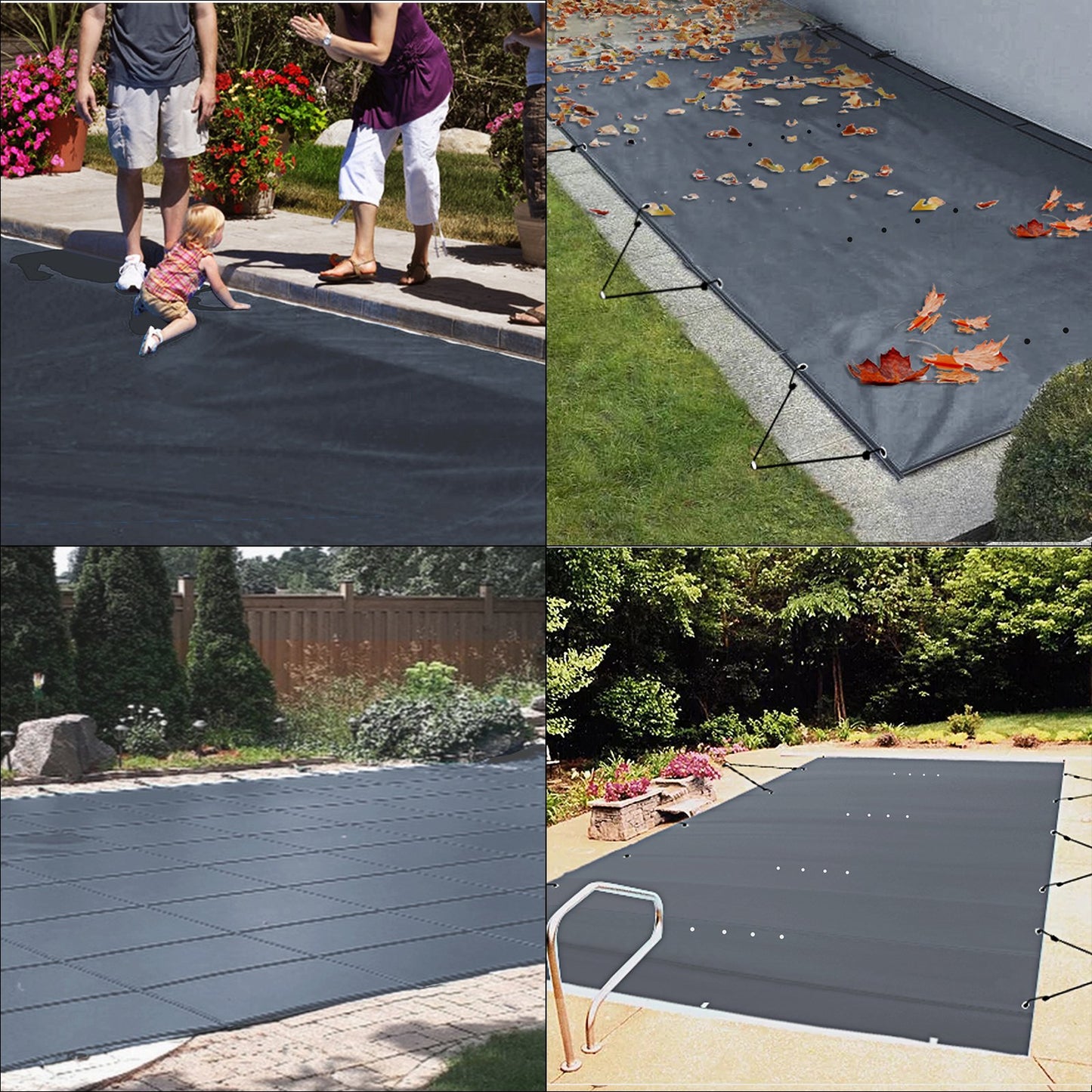 Pool Safety Cover Fits 10.5x18.6ft Rectangle Inground Pools, Safety Pool Cover with Drainage Holes, Mesh Pool Cover for Swimming Pool, PVC Winter Safety Cover, Dark Grey