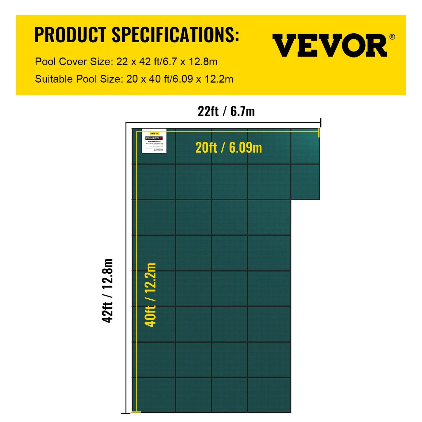 Inground Pool Safety Cover, Fits 20 ft x 40 ft Rectangular Winter Pool Cover with Right Step, Triple Stitched, High Strength Mesh PP, Good Rain Permeability, Installation Hardware Included