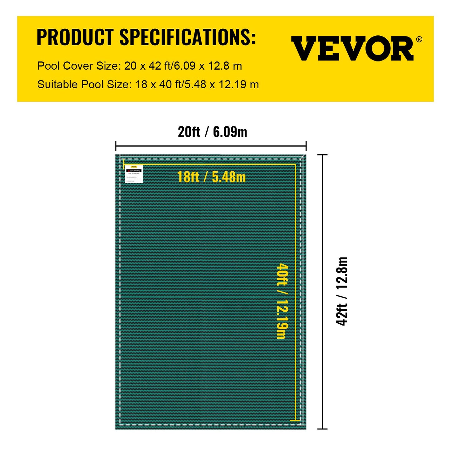 Inground Pool Safety Cover, 20 ft x 42 ft Rectangular Winter Pool Cover, Triple Stitched, High Strength Mesh PP Material with Good Rain Permeability, Installation Hardware Included, Green