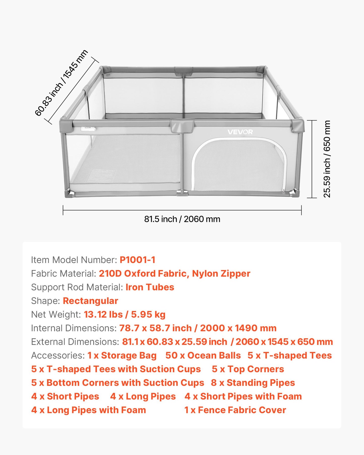 Baby Playpen, 78.7″ x 58.7″ Large Toddlers Playpen, Indoor/Outdoor Baby Fence Play Yard with 50 Ocean Balls, Zippered Door & Breathable Mesh, No-Gap Safety Activity Center for Babies Toddlers