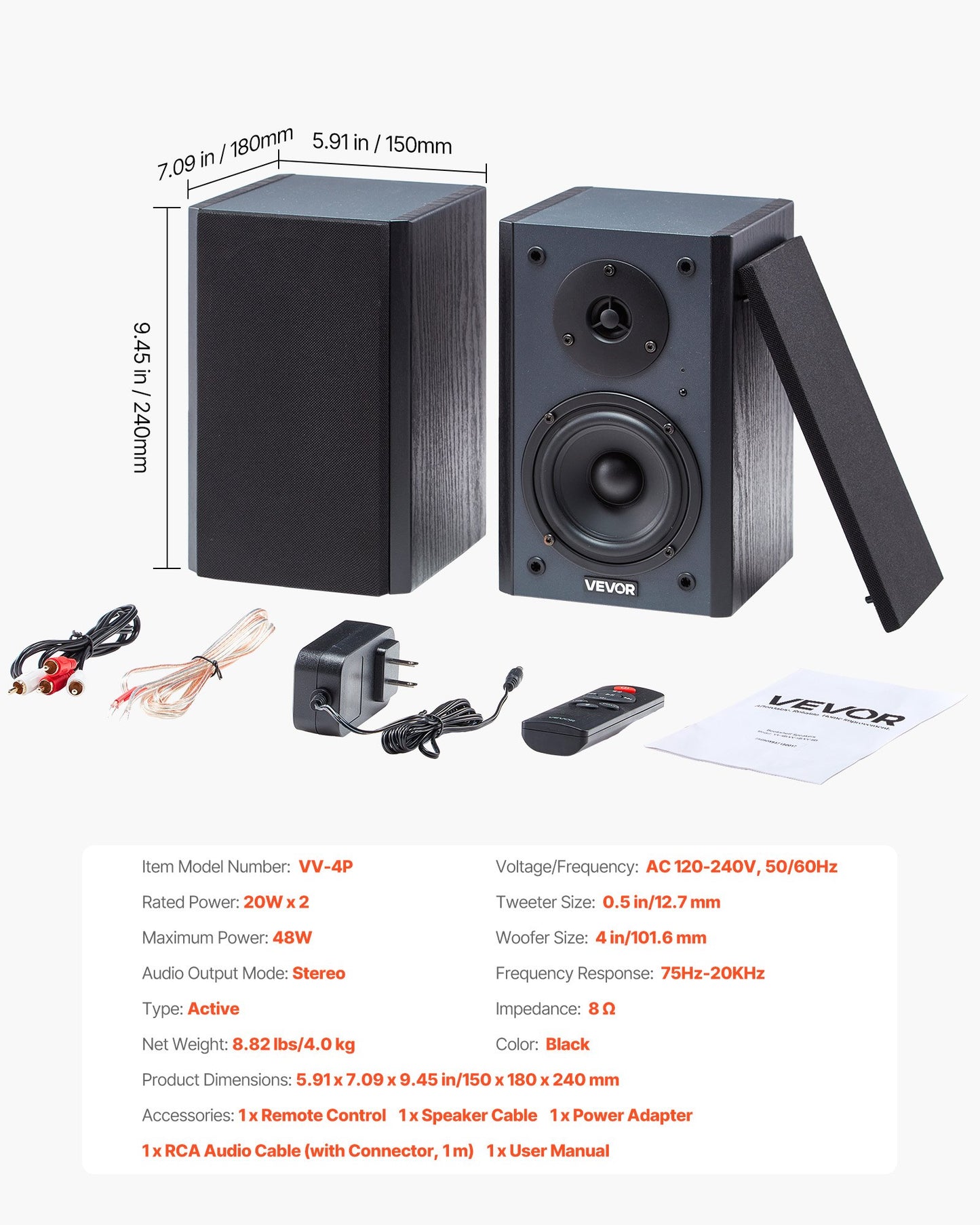 Powered Bookshelf Speakers, 20W x 2, Active Studio Monitor Speaker with 4 Inch Woofer, Adjustable Volume and Audio with Bluetooth Optical Connection, Wooden Enclosure, for Record Player PC TV