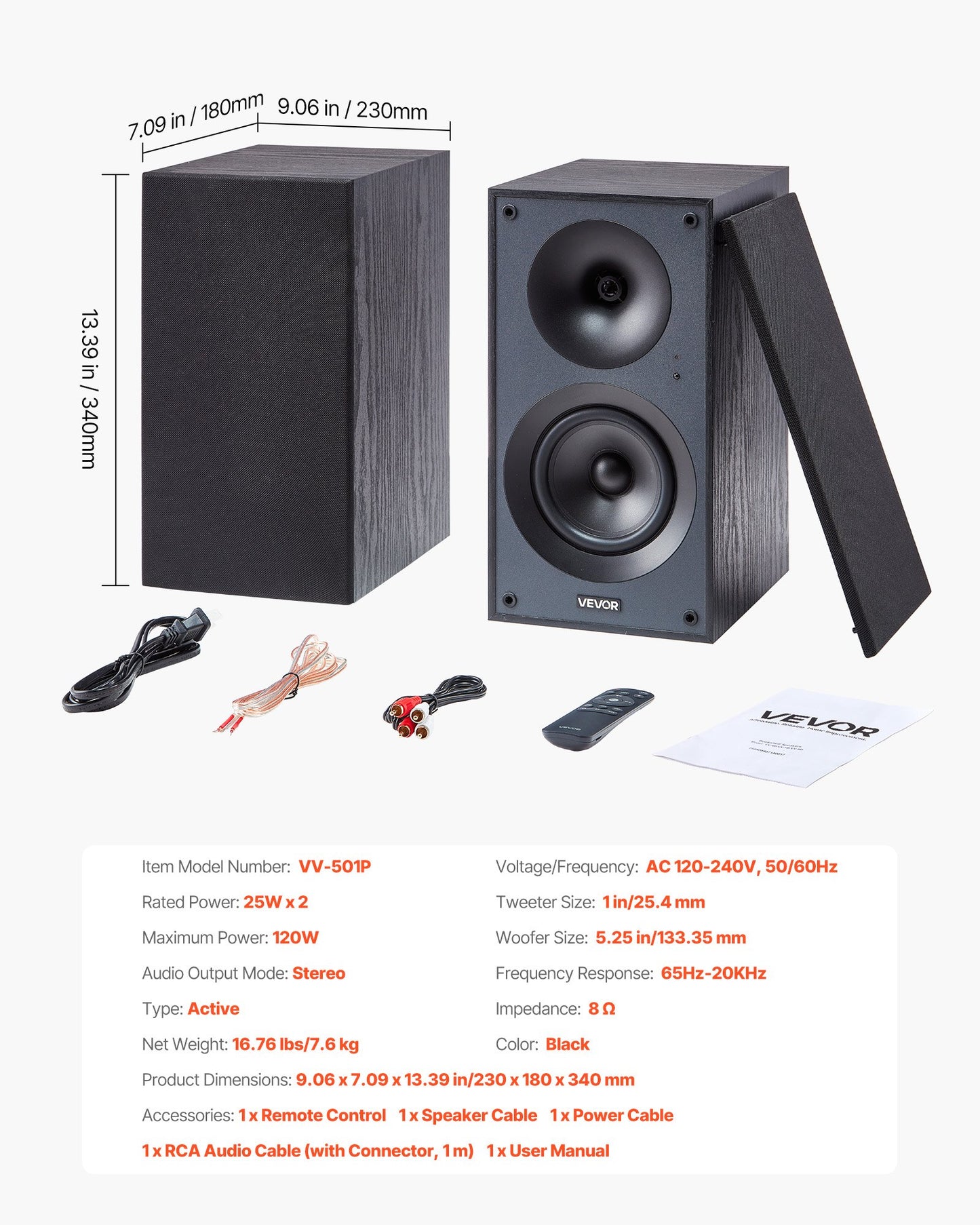 Powered Bookshelf Speakers, 25W x 2, Active Studio Monitor Speaker with 5.25 Inch Woofer, Bluetooth/RCA/Coaxial/Optical/USB/Subwoofer Connection, Wooden Enclosure, for Record Player Turntable PC