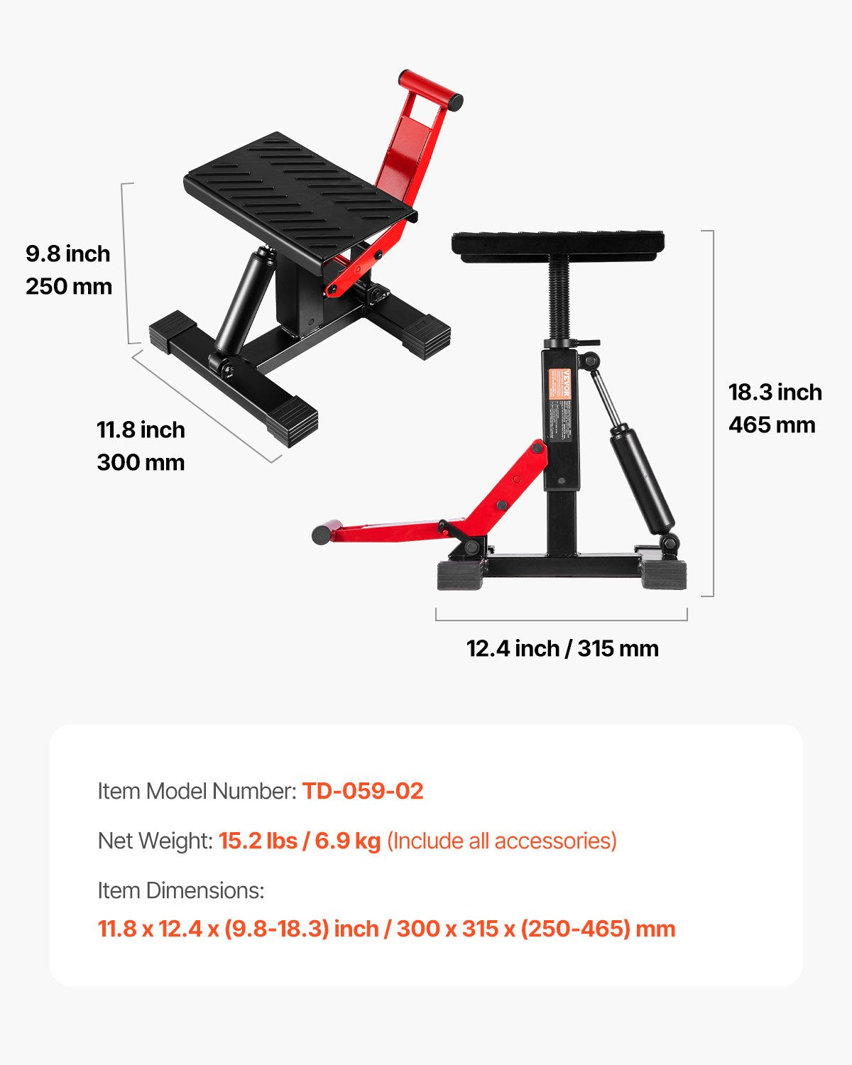 Dirt Bike Lift Stand, Motorcycle Jack Lift Stand 1200lbs Capacity and Hydraulic Lift Operation, Hoist Table Adjustable Height 9.8"-18.3" for Dirtbike Repair, Maintenance, Dirt Bike Accessories
