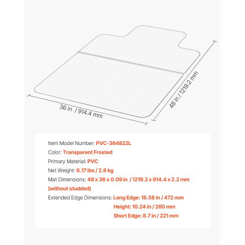 Stuhlunterlage mit Rand 91 x 112 cm für Bürostuhlunterlage für Teppiche | EU